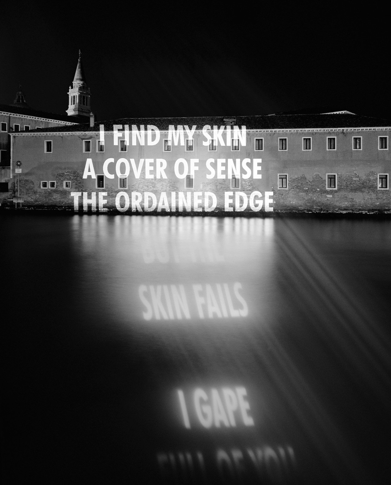 Site: Fondazione Giorgio Cini, Venice, Italy
June 9–13, 1999
Text: Blue, 1998
Projection: Skypictures; Charles Passarelli
Photo: Attilio Maranzano