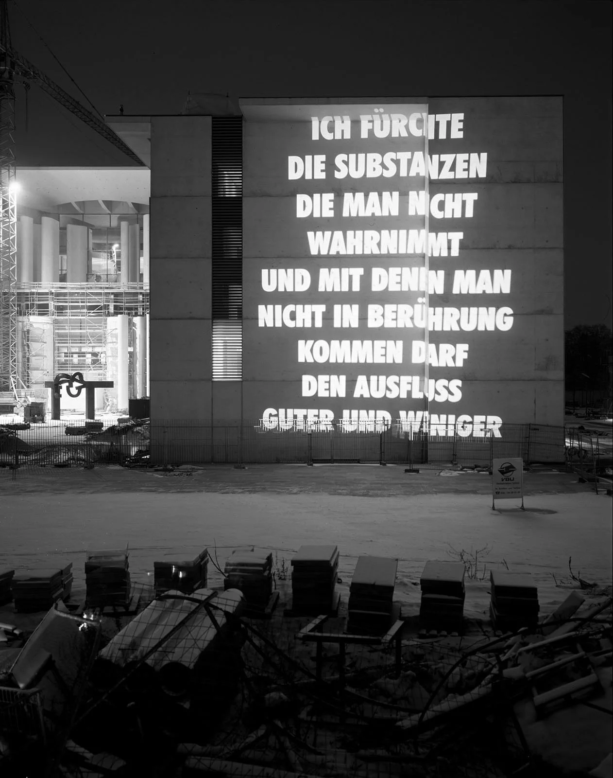 Site: German Chancellery, Berlin, Germany
February 4, 2001
Text: Mother and Child, 1990
Projection: FX Productions; Charles Passarelli
Photo: Attilio Maranzano