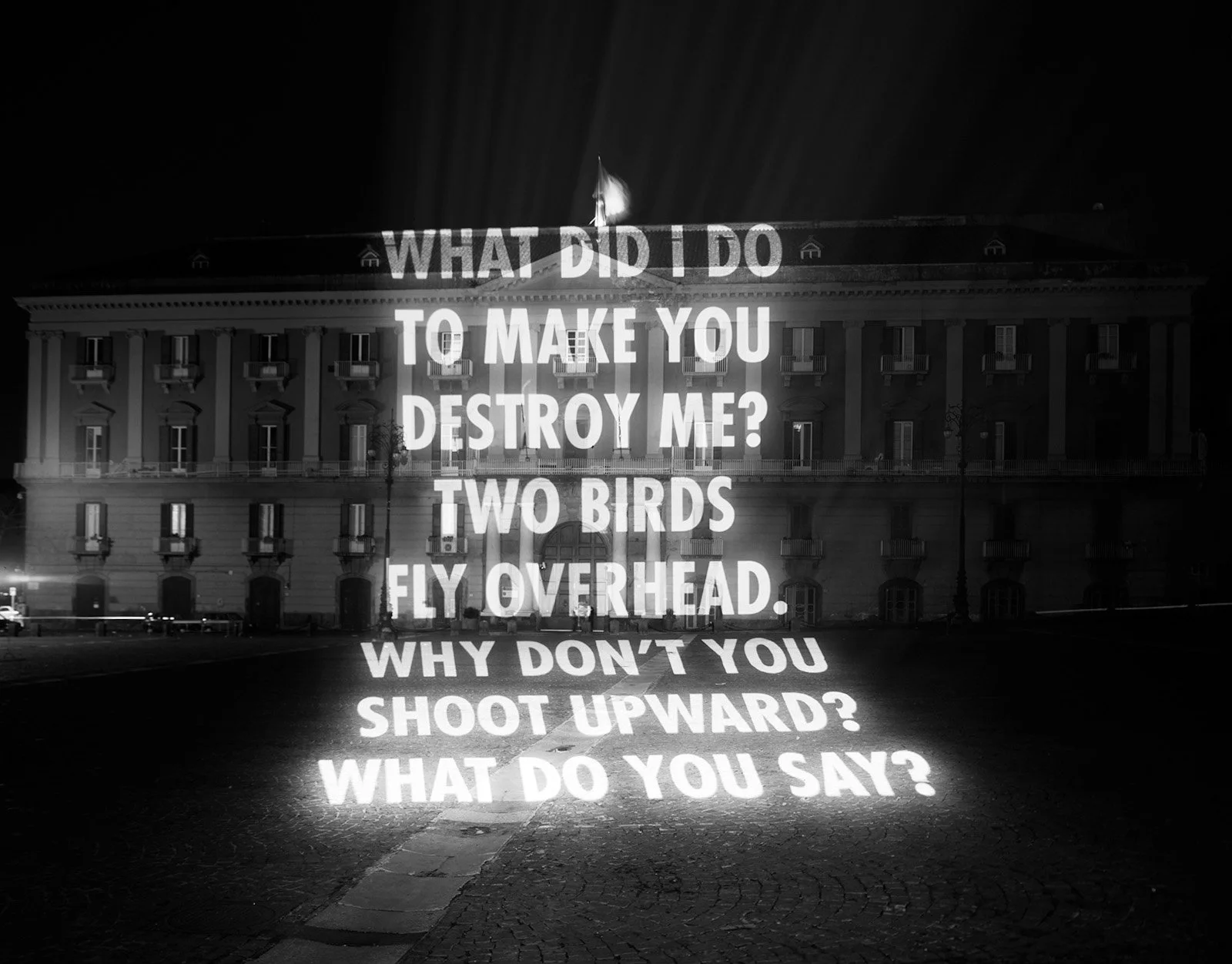 Site: Palazzo Salerno, Naples, Italy
December 16, 2006– January 7, 2007
Text: “He Embraces His Murderer” from Unfortunately, It Was Paradise by Mahmoud Darwish. English translation by Munir Akash and Carolyn Forché (with Sinan Antoon and Amira El-Zei