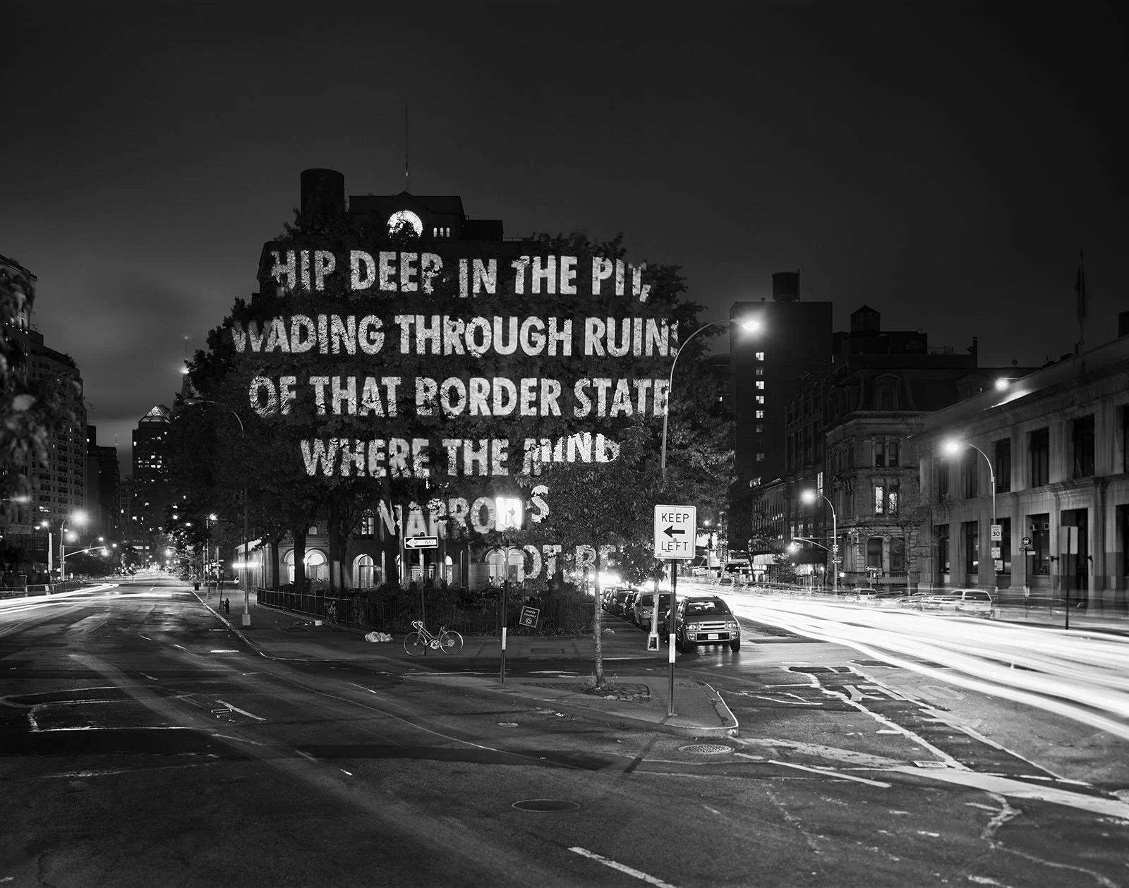 Site: The Cooper Union, New YorkOctober 29, 2004
Text: “To the Forty-third President” from Blackbird and Wolf by Henri Cole, copyright © 2007 by the author. Used by/reprinted with permission from Farrar, Straus and Giroux, LLC.
Projection: FX Product