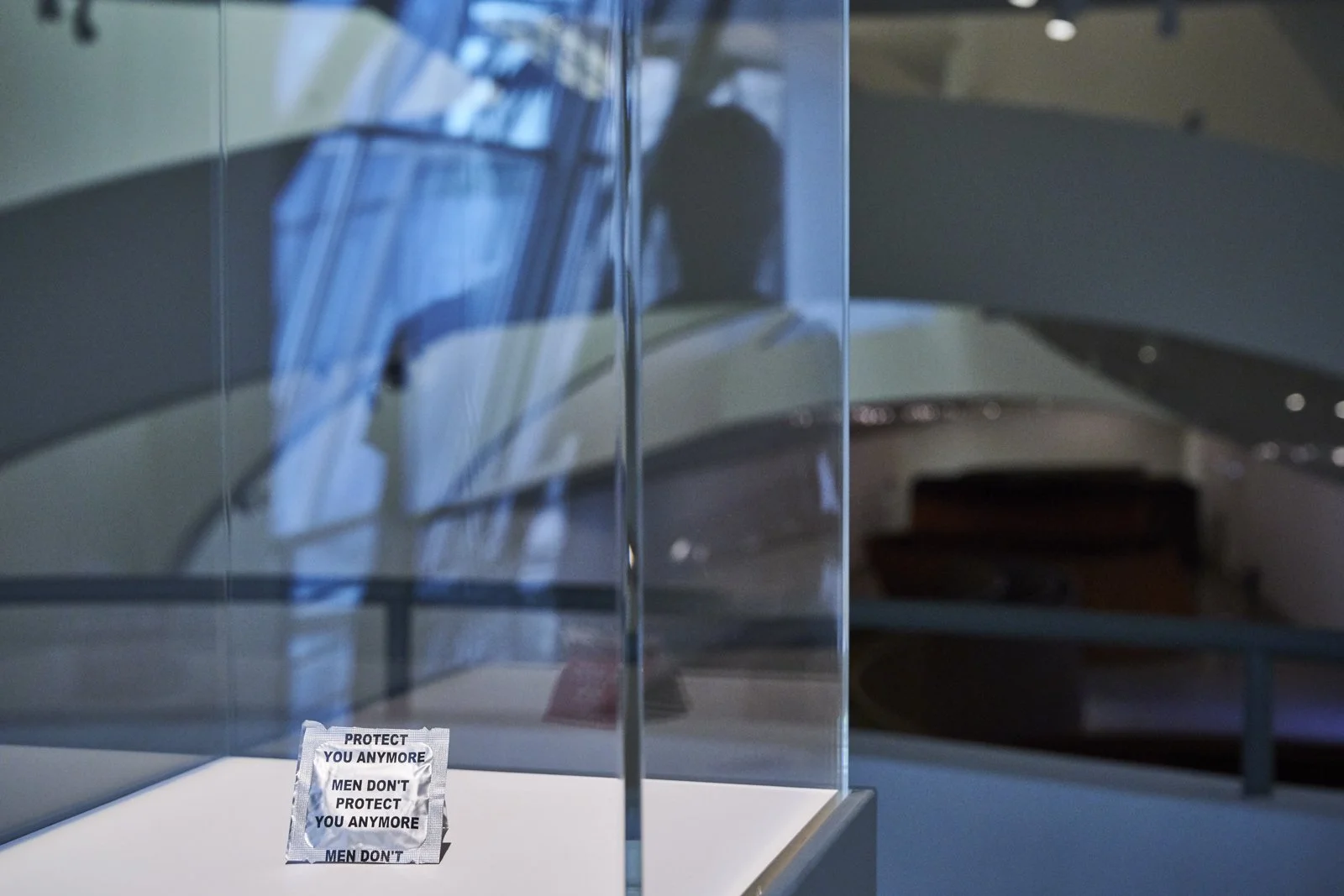 from Survival (1983–85)
Condom
Installation: Jenny Holzer: Thing Indescribable, Museo Guggenheim Bilbao, Spain, 2019
© 2019 Jenny Holzer, member Artists Rights Society (ARS), NY
Photo: Collin LaFleche
