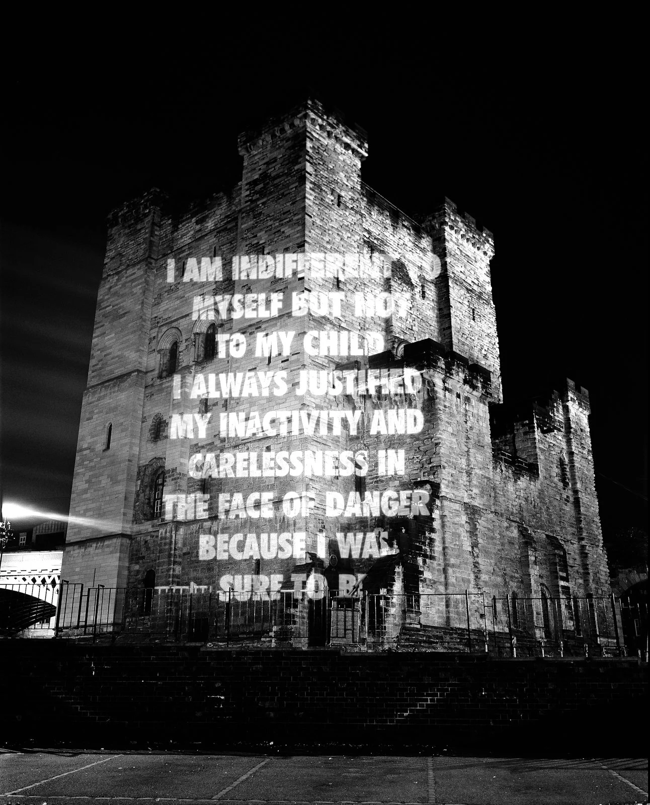 Site: Castle Keep, Newcastle, United Kingdom
October 26, 2000
Text: Inflammatory Essays, 1979–82
Projection: FX Productions; Charles Passarelli
Photo: Attilio Maranzano