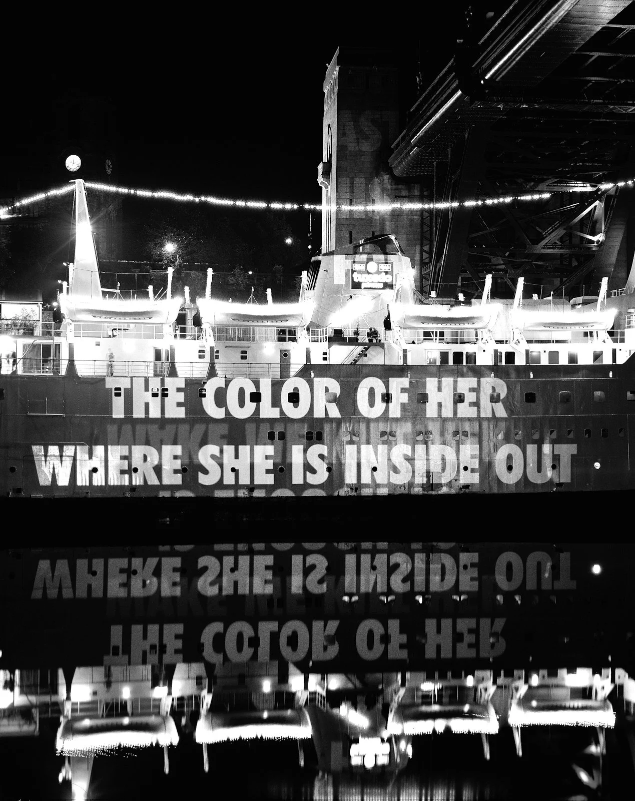 Site: Tuxedo Princess, Gateshead, United Kingdom
October 27, 2000
Text: Lustmord, 1993–95
Projection: FX Productions; Charles Passarelli
Photo: Attilio Maranzano