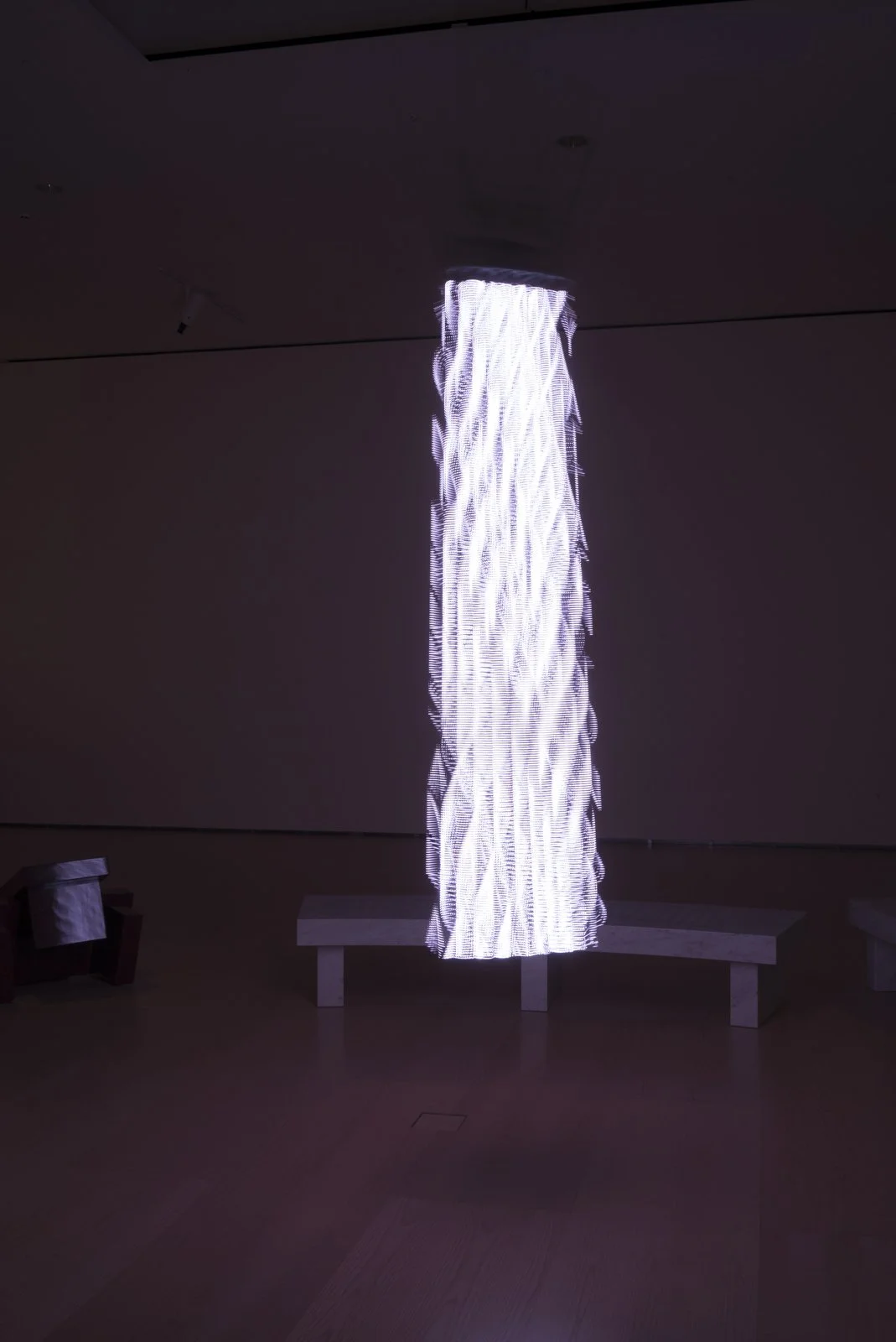 THERE WAS A WAR, 2018
LED sign with blue, green, & red diodes
90 x 5.5 x 5.5 in. / 228.6 x 14 x 14 cm
Text: Interviews conducted by Save the Children (STC) in Jordan, from case studies, © 2012–16 by STC. Used with permission of STC. All names have be
