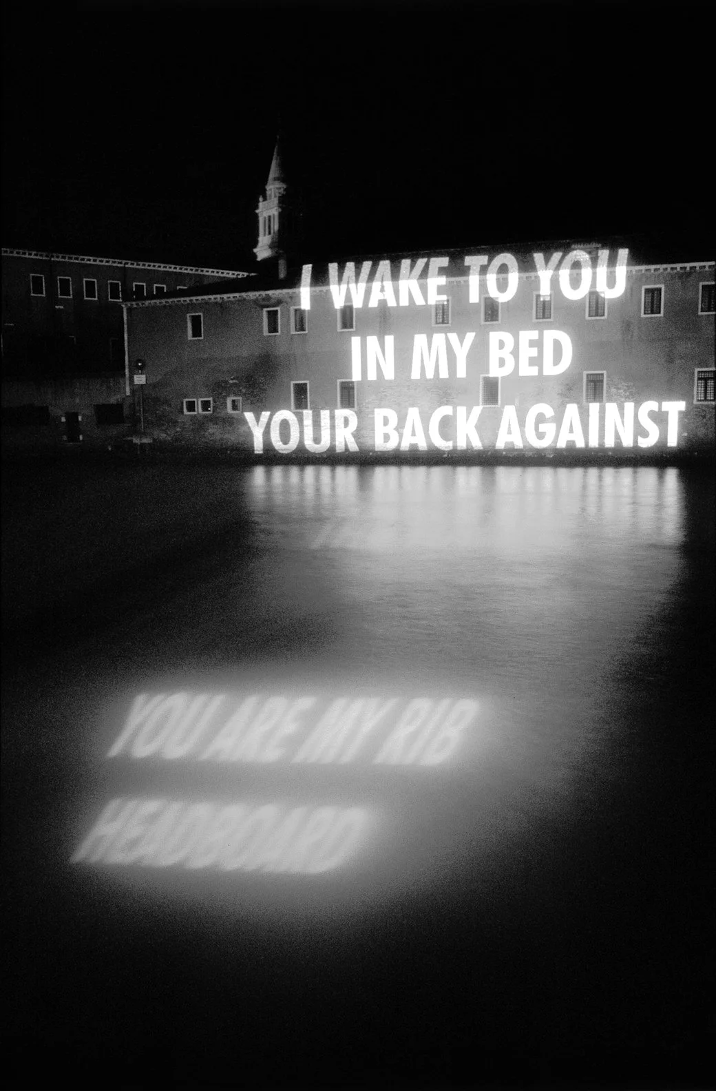 Site: Fondazione Giorgio Cini, Venice, Italy
June 9–13, 1999
Text: Blue, 1998
Projection: Skypictures; Charles Passarelli
Photo: Attilio Maranzano