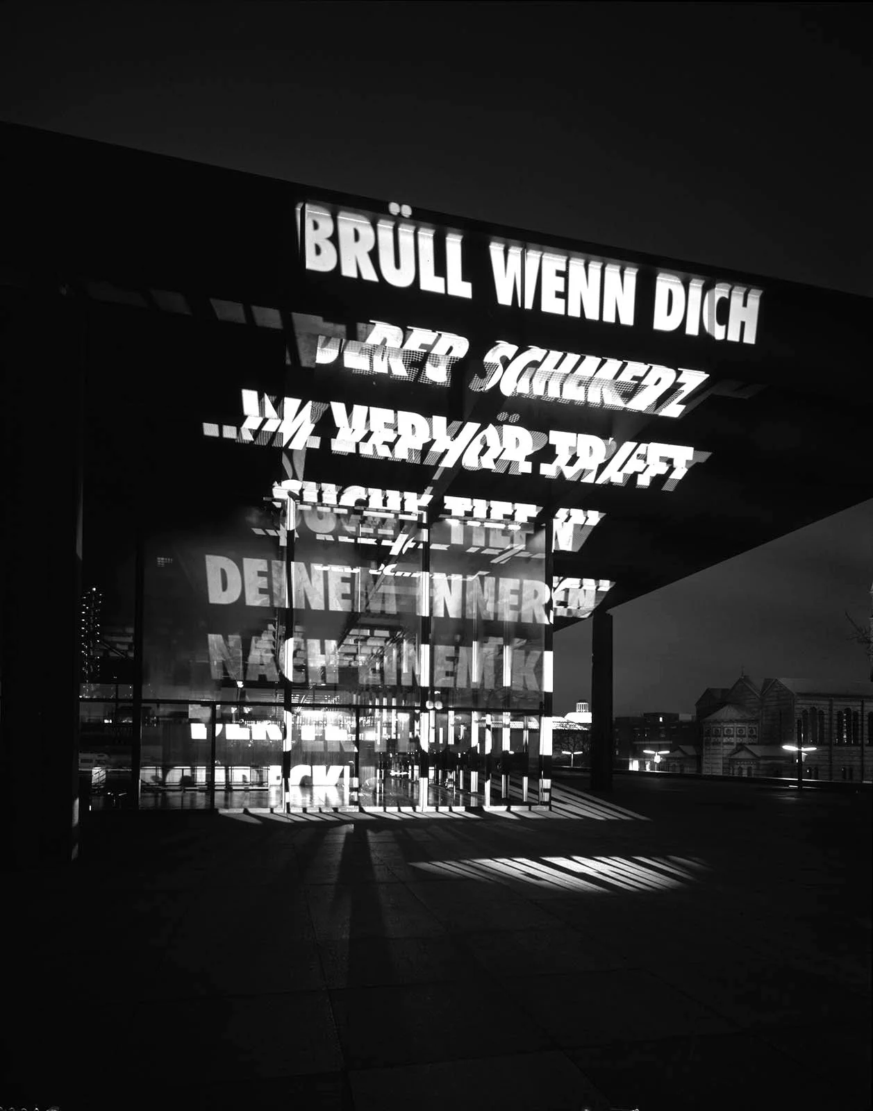 Site: New National Gallery, Berlin, Germany
January 27 and February 1–3, 2001
Text: Inflammatory Essays, 1979–82
Projection: FX Productions; Charles Passarelli
Photo: Attilio Maranzano