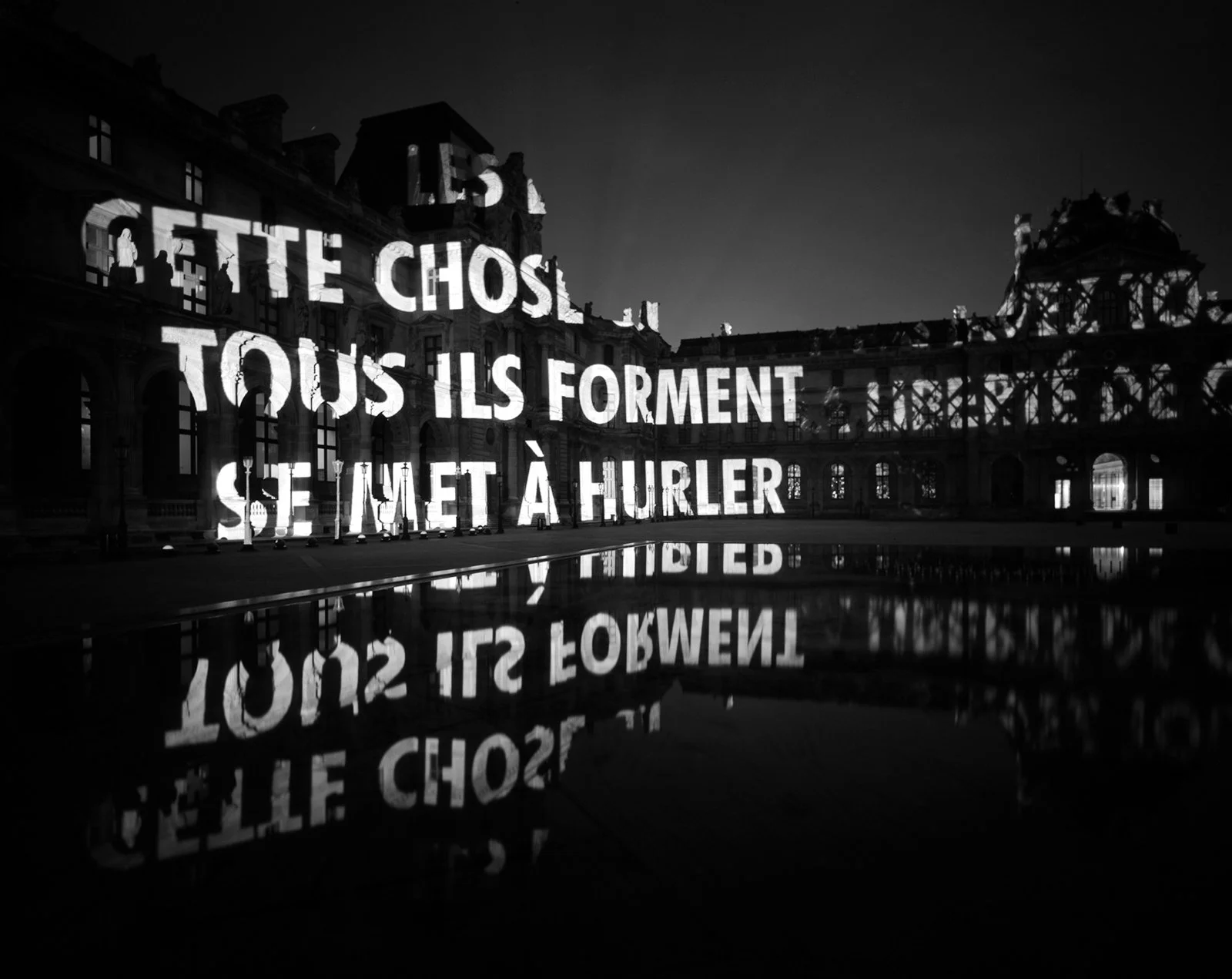 Site: Louvre Pyramid, Paris
November 1, 2001
Text: War, 1992
Projection: FX Productions; Charles Passarelli; Laurent Benetiere
Photo: Attilio Maranzano