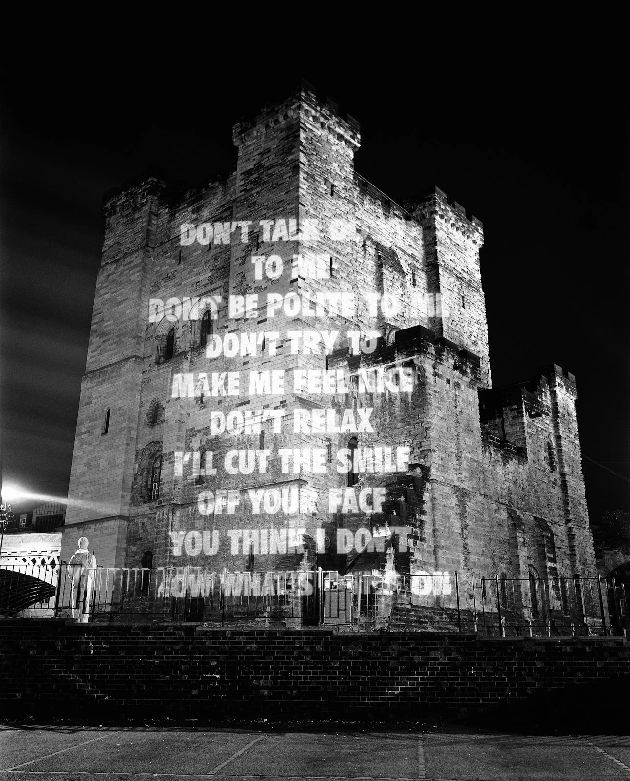 Site: Castle Keep, Newcastle, United Kingdom
October 26, 2000
Text: Inflammatory Essays, 1979–82
Projection: FX Productions; Charles Passarelli
Photo: Attilio Maranzano