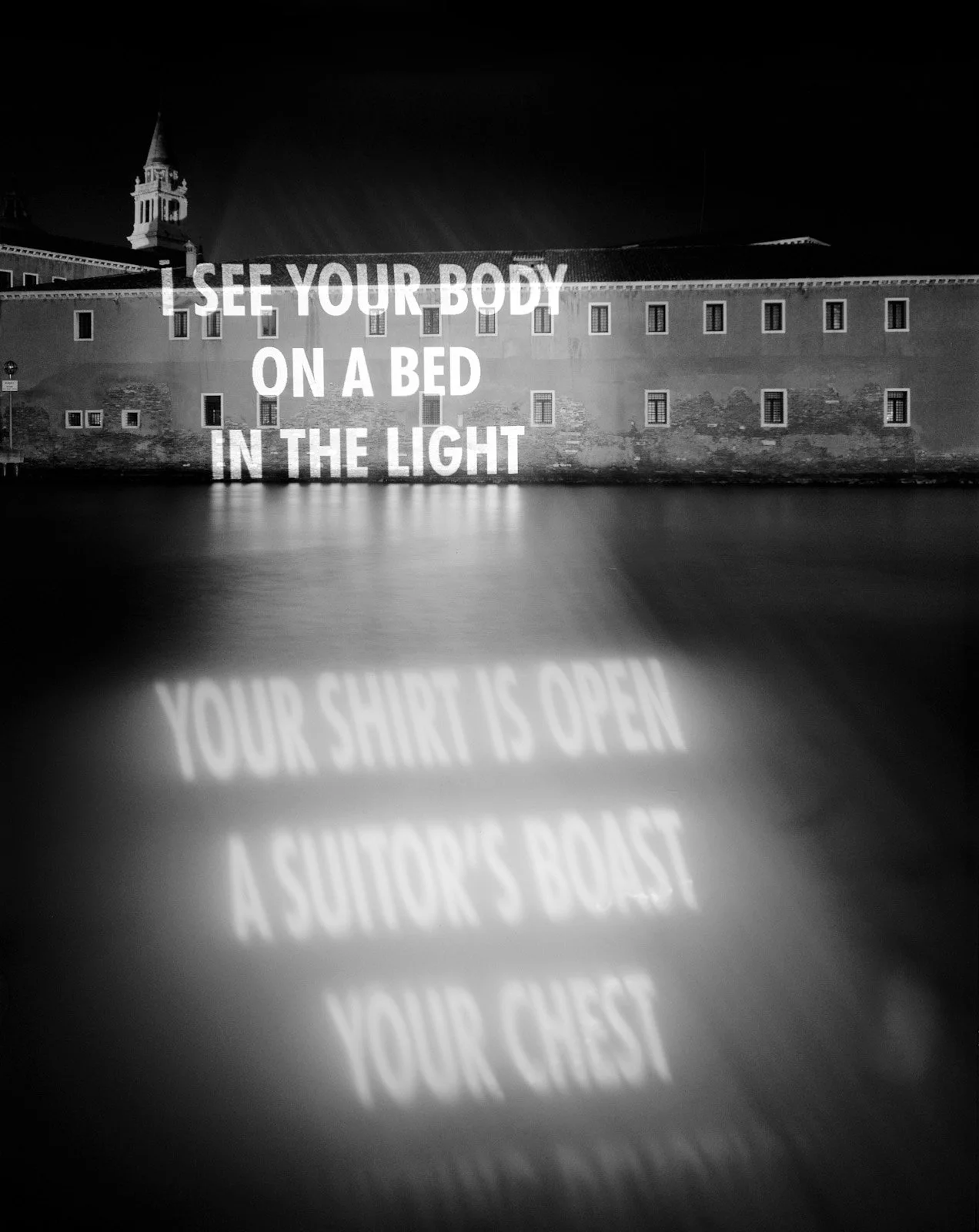 Site: Fondazione Giorgio Cini, Venice, Italy
June 9–13, 1999
Text: Blue, 1998
Projection: Skypictures; Charles Passarelli
Photo: Attilio Maranzano