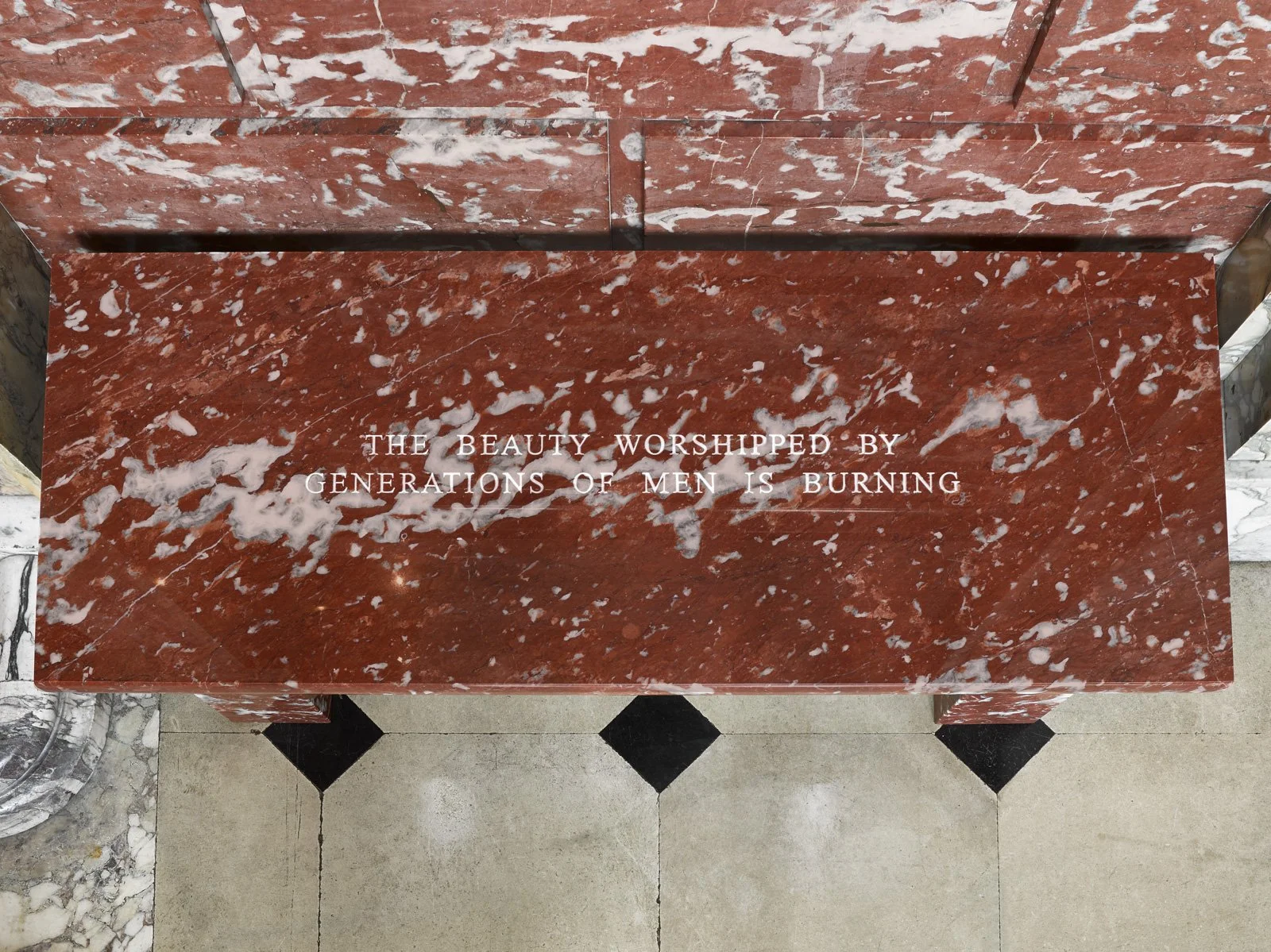 BEAUTY WORSHIPPED, 2017
Installation: SOFTER: Jenny Holzer at Blenheim Palace, Blenheim Palace, Woodstock, England, 2017
September 29–December 31, 2017
Text: “Beauty Dies” from Building the Barricade by Anna Świrszczyńska, English translation by Piot