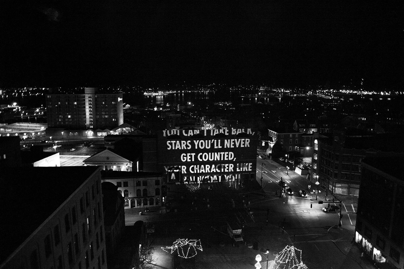 Site: Portland Museum of Art, Portland, Maine, USA
December 7, 2010
Text: “Life While-You-Wait” from Poems New and Collected: 1957–1997 by Wisława Szymborska. English translation by Stanisław Barańczak and Clare Cavanagh, copyright © 1998 by Harcourt