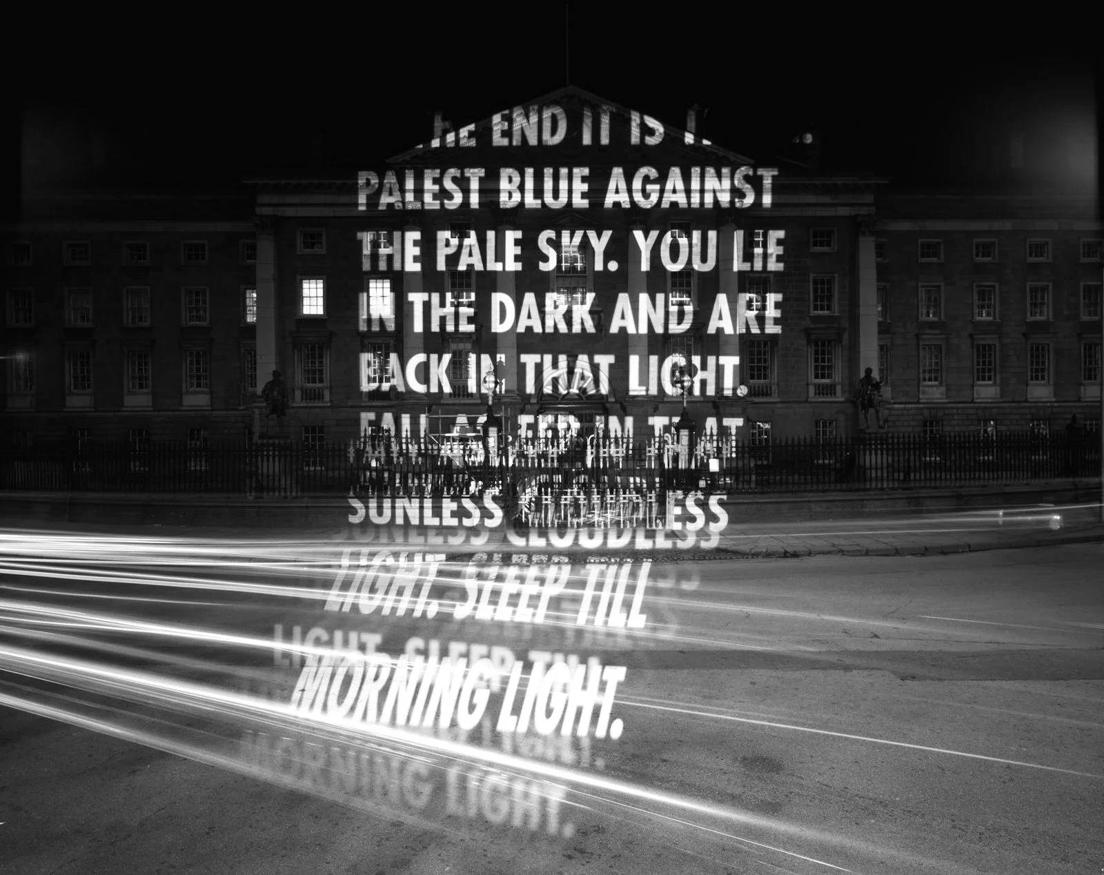 Site: Trinity College, Dublin, Ireland
April 2, 2006
Text: Company by Samuel Beckett. Published by Calder Publications London.
Projection: FX Productions; Charles Passarelli
Photo: Attilio Maranzano