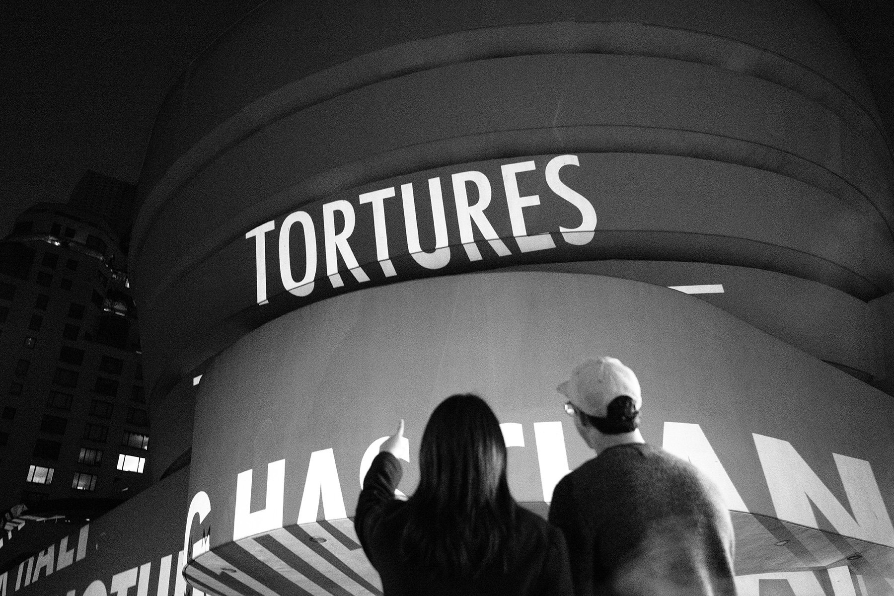 For The Guggenheim, 2008/2024
Light projection
Solomon R. Guggenheim Museum, New York
Text: “Tortures” from Map: Collected and Last Poems by Wisława Szymborska, © 1993 by the Wisława Szymborska Foundation, www.szymborska.org.pl. English translation b