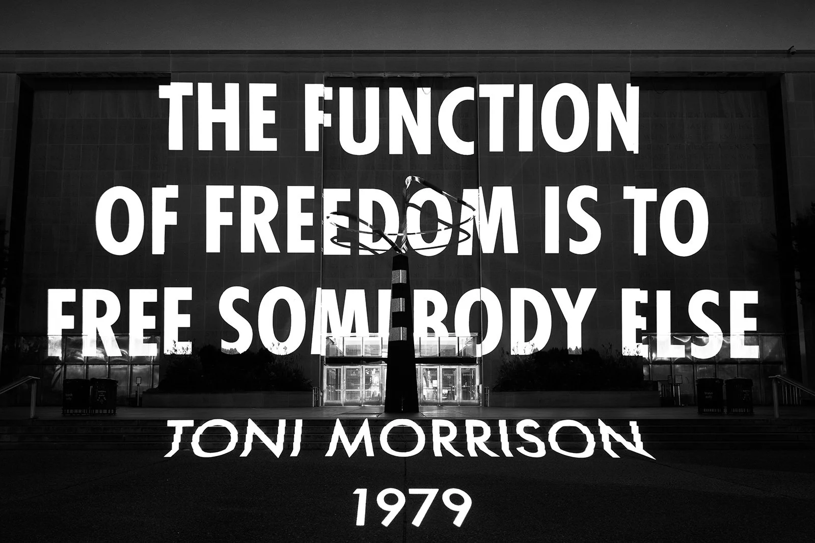 THE PEOPLE, 2023
Light projection
Smithsonian’s National Museum of American History, Washington, DC
Text: “Cinderella’s Stepsisters,” Barnard College commencement address, New York, May 13, 1979. From The Source of Self-Regard: Selected Essays, Speec