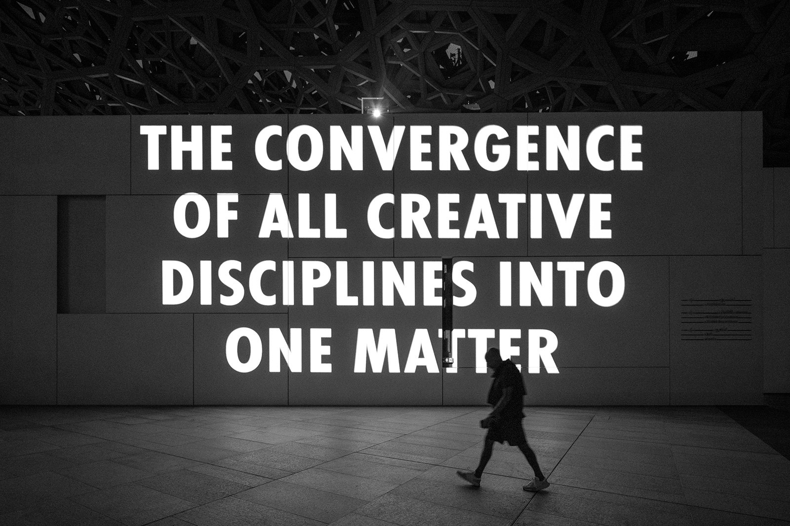 BIRTHDAY, 2022
Light projection
Louvre Abu Dhabi
Text: Virgil Abloh quoted in Abloh-isms, edited by Larry Warsh,© 2021 by LW Archives, Inc. Used with permission of Shannon Abloh and No More Rulers, Inc. / Princeton University Press.
Architect: Jean N