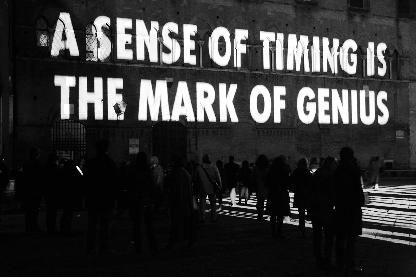 Site: Santa Maria della Scala, Piazza Duomo, Siena, Italy
February 28–May 24, 2009
Text: Truisms, 1977–79
Projection: FX Productions; Charles Passarelli
Photo: Attilio Maranzano / Ela Bialkowska