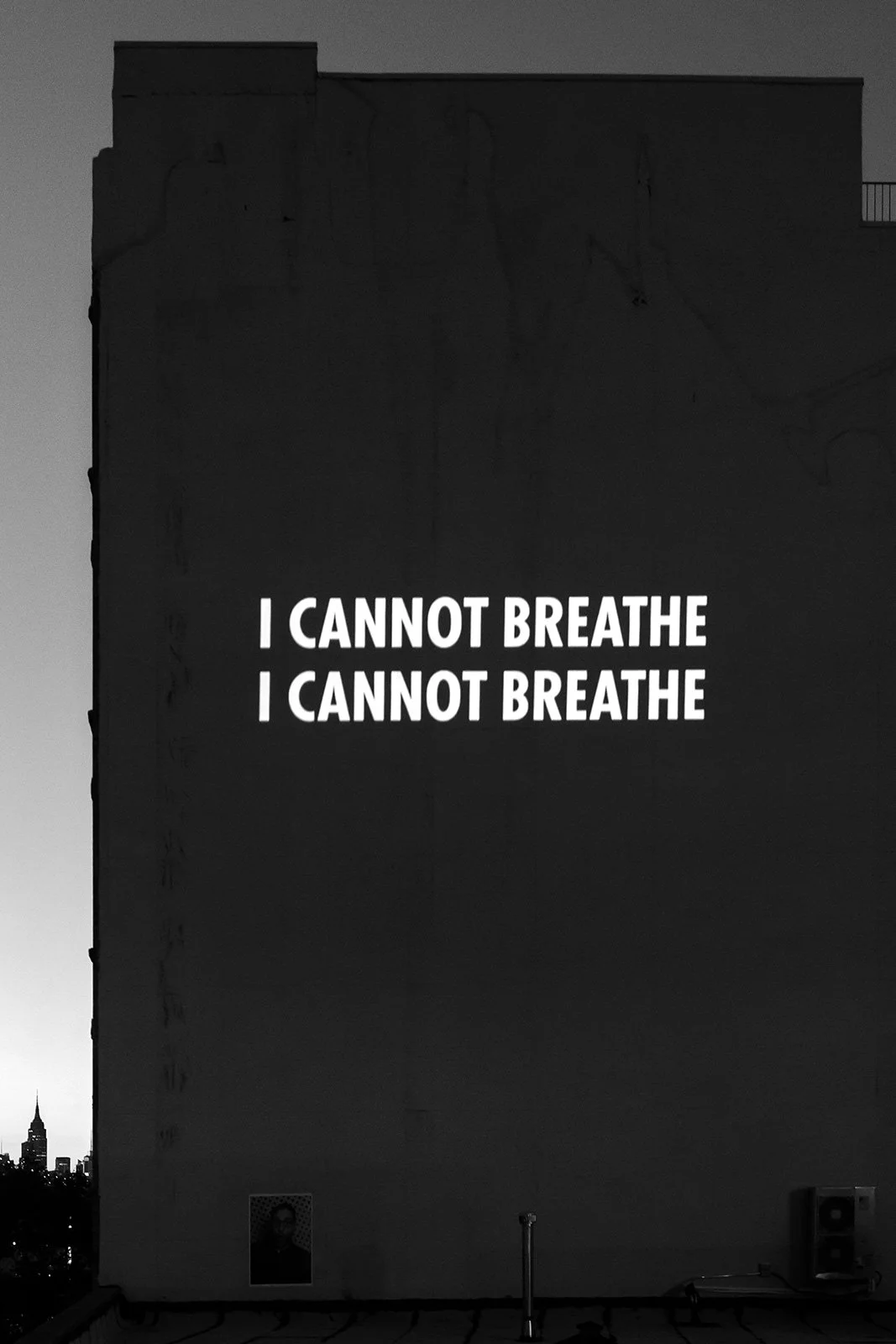IN MEMORIAM, 2020
Light projection
77 Washington Avenue, New York
Text: Transcription of George Floyd’s last words plus 115 names of Black individuals who lost their lives to police violence and/or other forms of racial violence.
© 2020 Jenny Holzer,