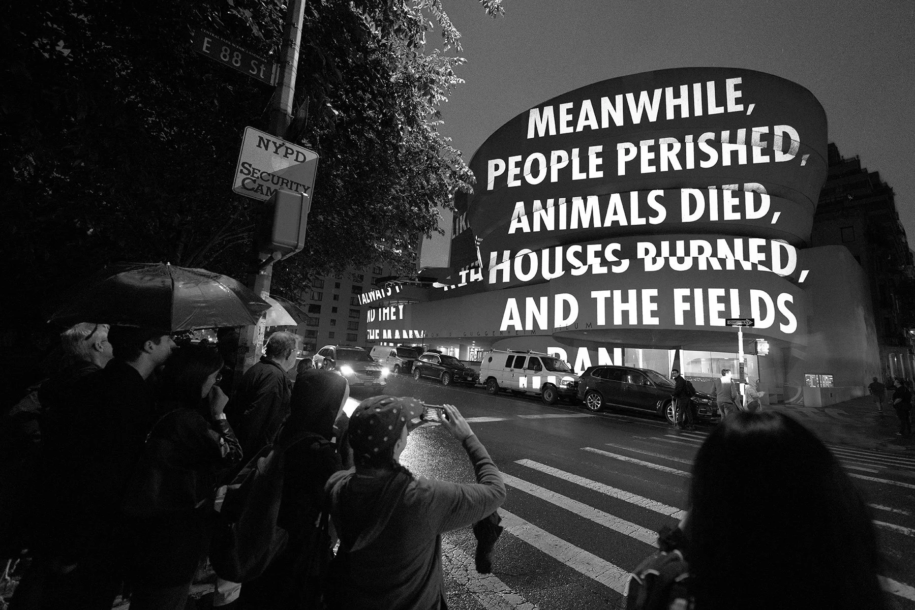 For The Guggenheim, 2008/2024
Light projection
Solomon R. Guggenheim Museum, New York
Text: “Children of Our Age” from Map: Collected and Last Poems by Wisława Szymborska, © 1993 by the Wisława Szymborska Foundation, www.szymborska.org.pl. English tr