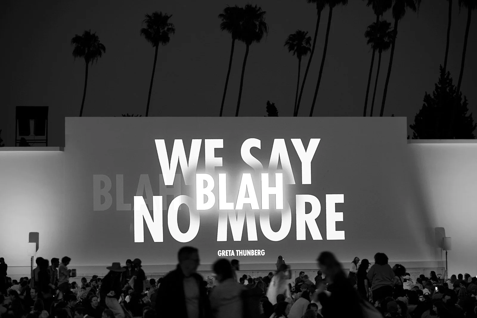 HURT EARTH, 2022
Video projection
Hollywood Forever Cemetery, Los Angeles
Text: Greta Thunberg, address outside COP26 conference,Glasgow, Scotland, November 1, 2021. Used with permission ofthe author.
© 2022 Jenny Holzer, member Artists Rights Societ