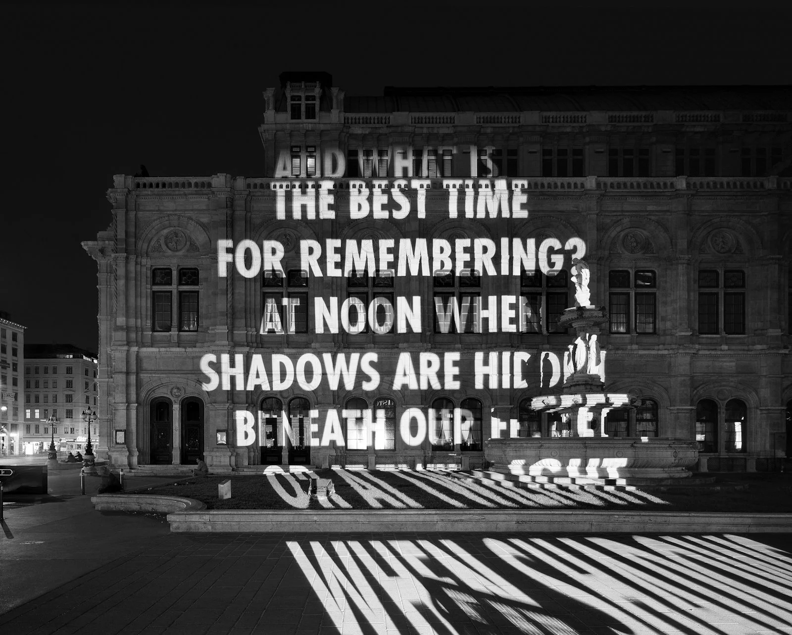 Site: Vienna State Opera, Vienna, Austria
May 9, 2006
Text: “And Who Will Remember the Rememberers” from Open Closed Open by Yehuda Amichai, copyright © 2000 by the author. English translation by Chana Bloch and Chana Kronfeld, copyright © 2000 by th