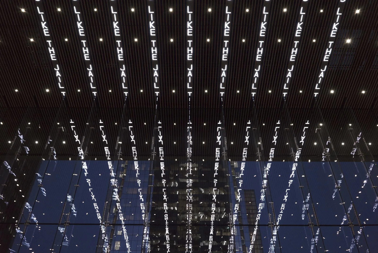 For Philadelphia, 2018
Text: “Likeness” from Girly Man, © 2006 by Charles Bernstein. Used with permission of the author.
Permanent installation: Comcast Technology Center, Philadelphia, Pennsylvania, USA
© 2018 Jenny Holzer, member Artists Rights Soc