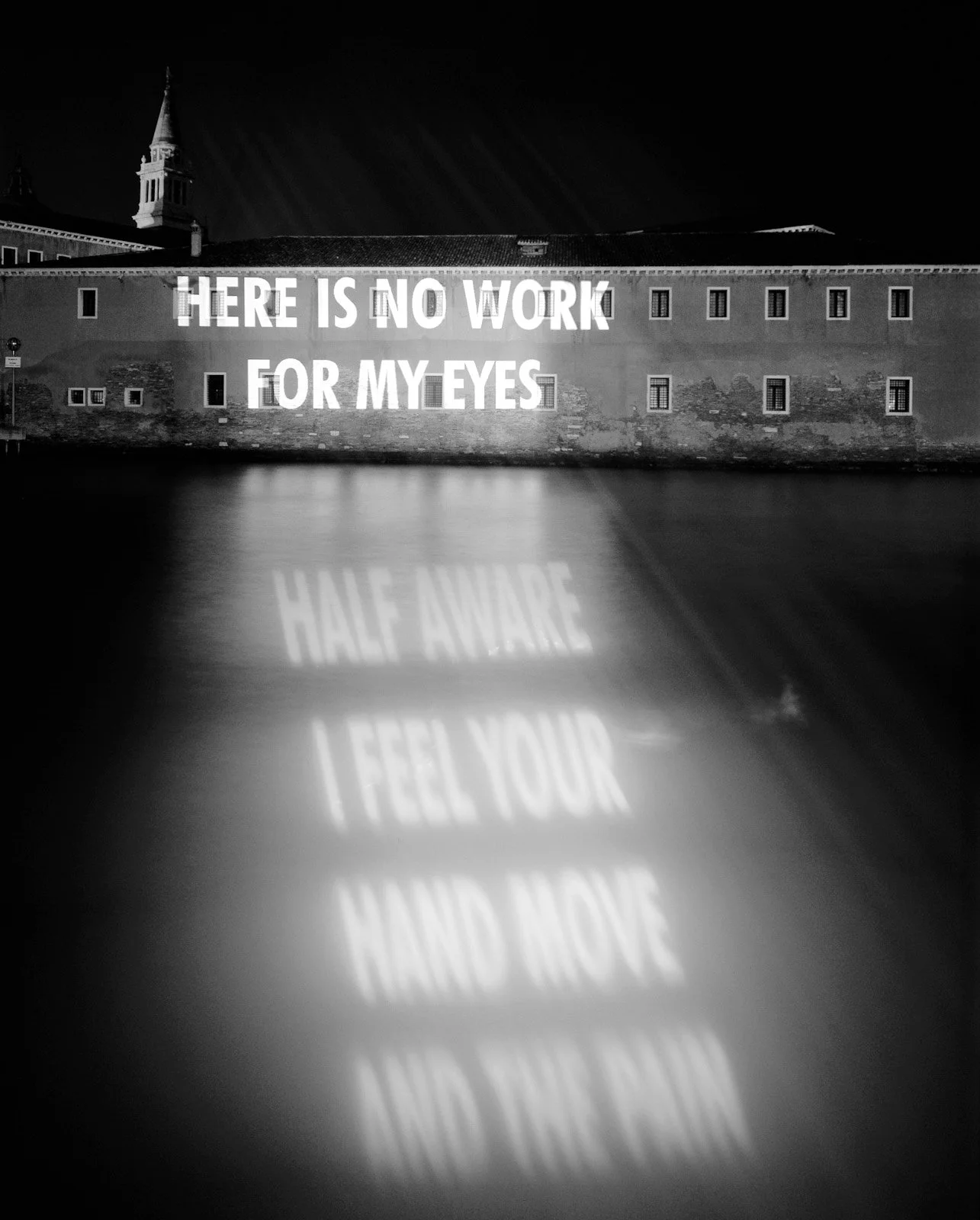 Site: Fondazione Giorgio Cini, Venice, Italy
June 9–13, 1999
Text: Blue, 1998
Projection: Skypictures; Charles Passarelli
Photo: Attilio Maranzano