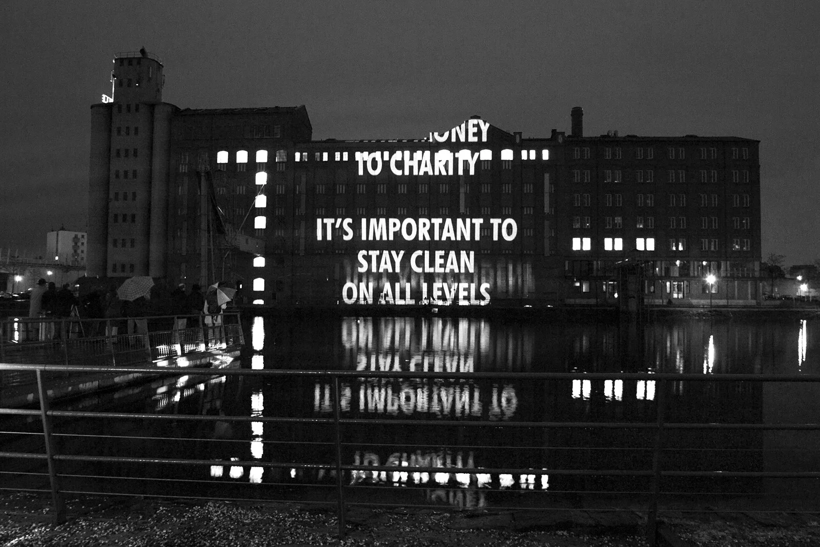 Site: Küppersmühle Museum for Modern Art, Duisburg, Germany
April 28, 2004
Text: Truisms, 1977–79
Projection: FX Productions; Charles Passarelli
Photo: Charles Passarelli