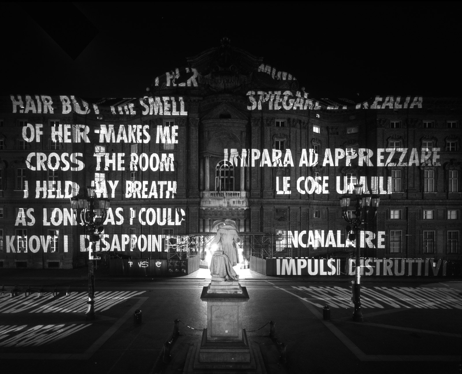 Site: Palazzo Carignano, Turin, Italy
November 8, 2003–January 11, 2004
Text: Lustmord, 1993–95; Truisms, 1977–79
Projection: FX Productions; Charles Passarelli
Photo: Paolo Pellion
