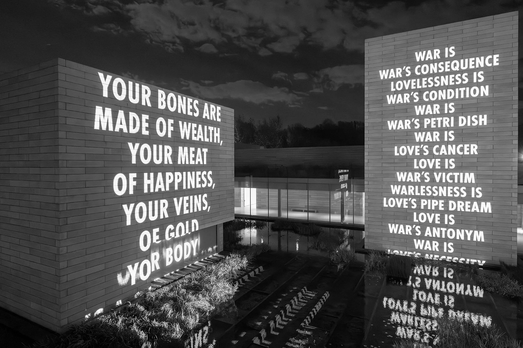what you love, 2025
Light Projection
Glenstone Museum, Potomac, Maryland, USA
Text: “Goddess of Matriarchy” from Talking to My Body by Anna Świrszczyńska, English translation by Czesław Miłosz and Leonard Nathan, © 1996 by Ludmiła Adamska-Orłowska, T
