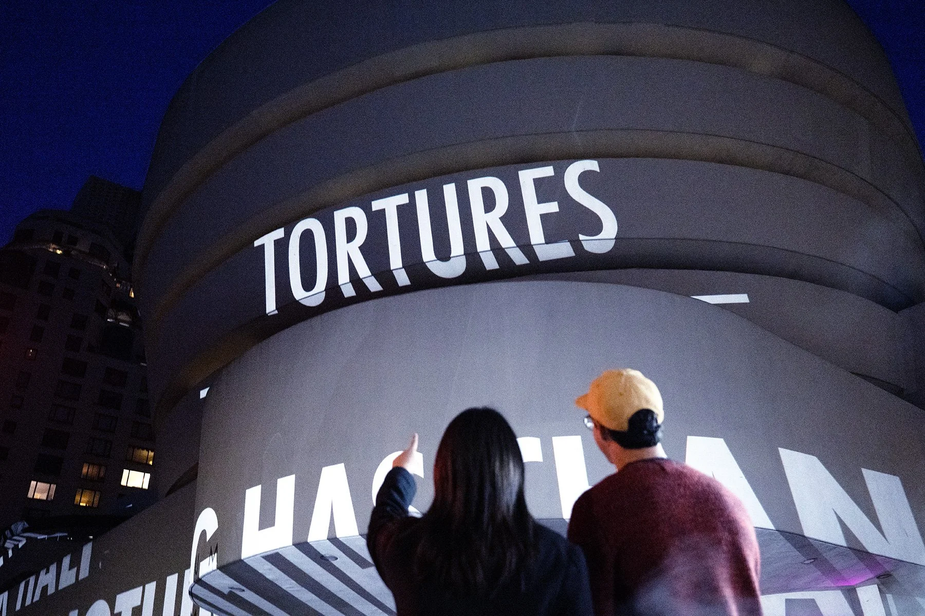 For The Guggenheim, 2008/2024
Light projection
Solomon R. Guggenheim Museum, New York
Text: “Tortures” from Map: Collected and Last Poems by Wisława Szymborska, © 1993 by the Wisława Szymborska Foundation, www.szymborska.org.pl. English translation b