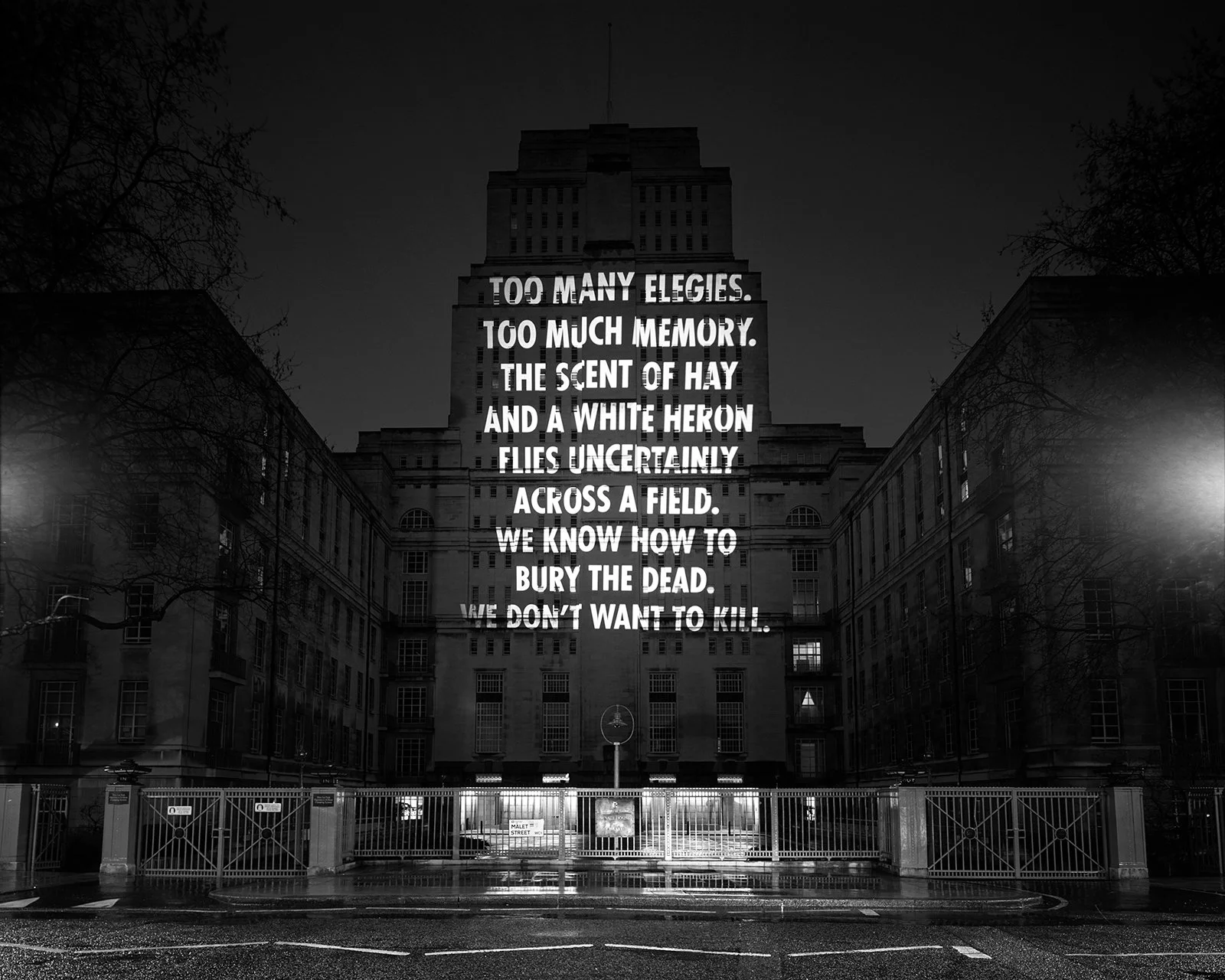 Site: Senate House, University of London, London
April 9, 2006
Text: “Don’t Allow the Lucid Moment to Dissolve” from Without End: New and Selected Poems by Adam Zagajewski, copyright © 2002 by the author. English translation by Renata Gorczynski, Ben