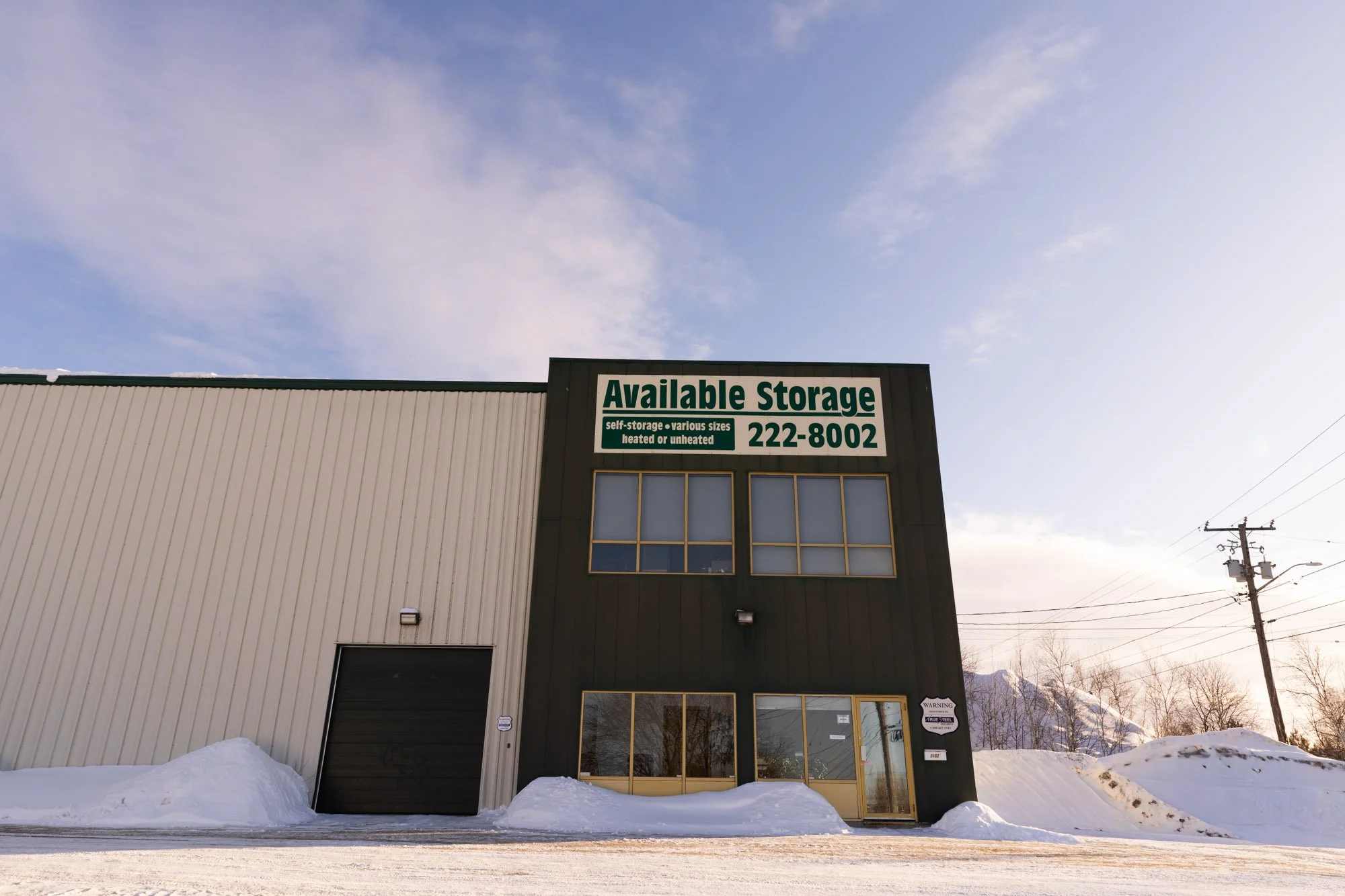 Available Storage building with secure, affordable unheated and heated storage units in South End of Sudbury