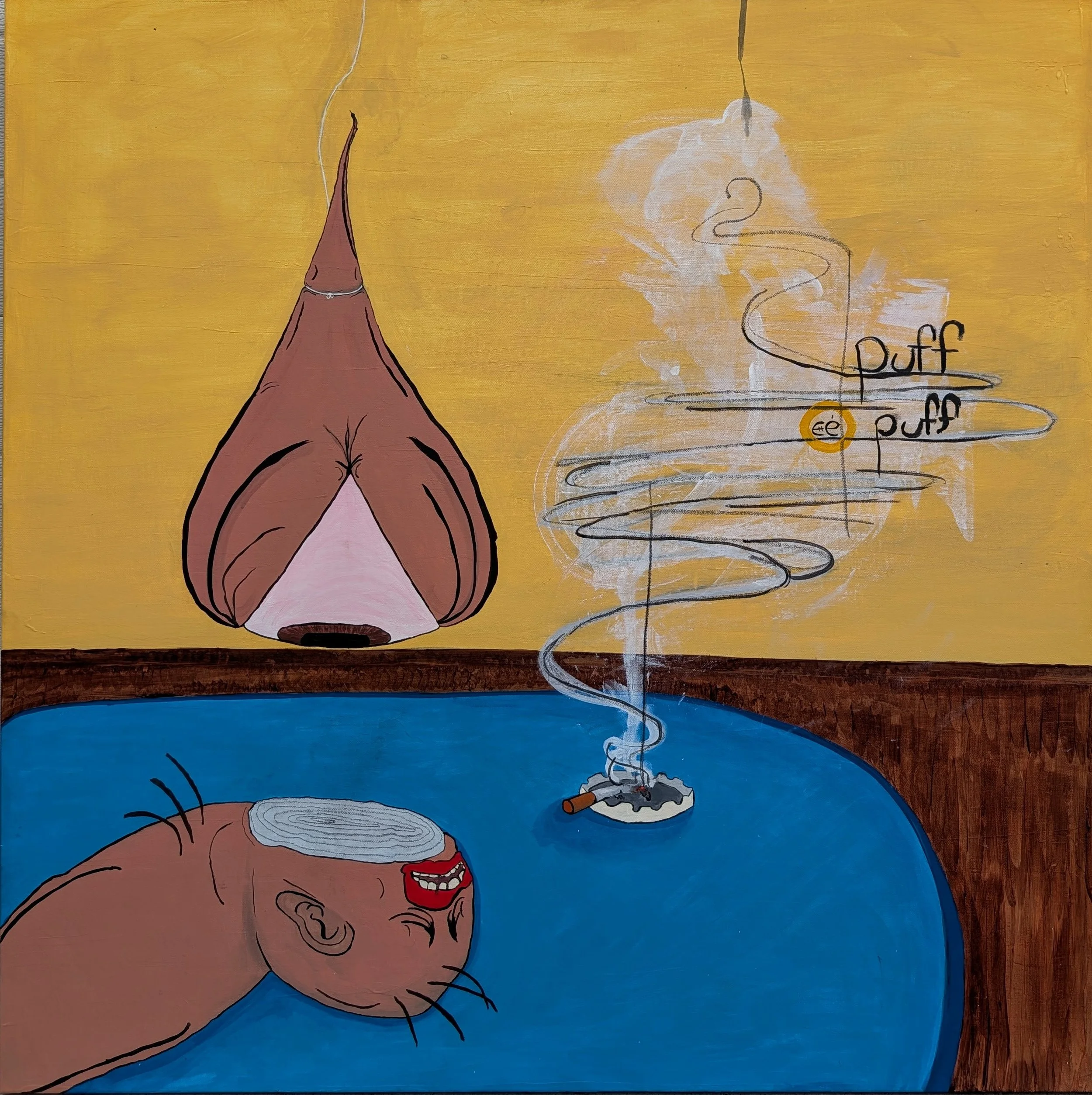 Inspired Table Sitting - acrylic and oil stick on canvas - 36x36