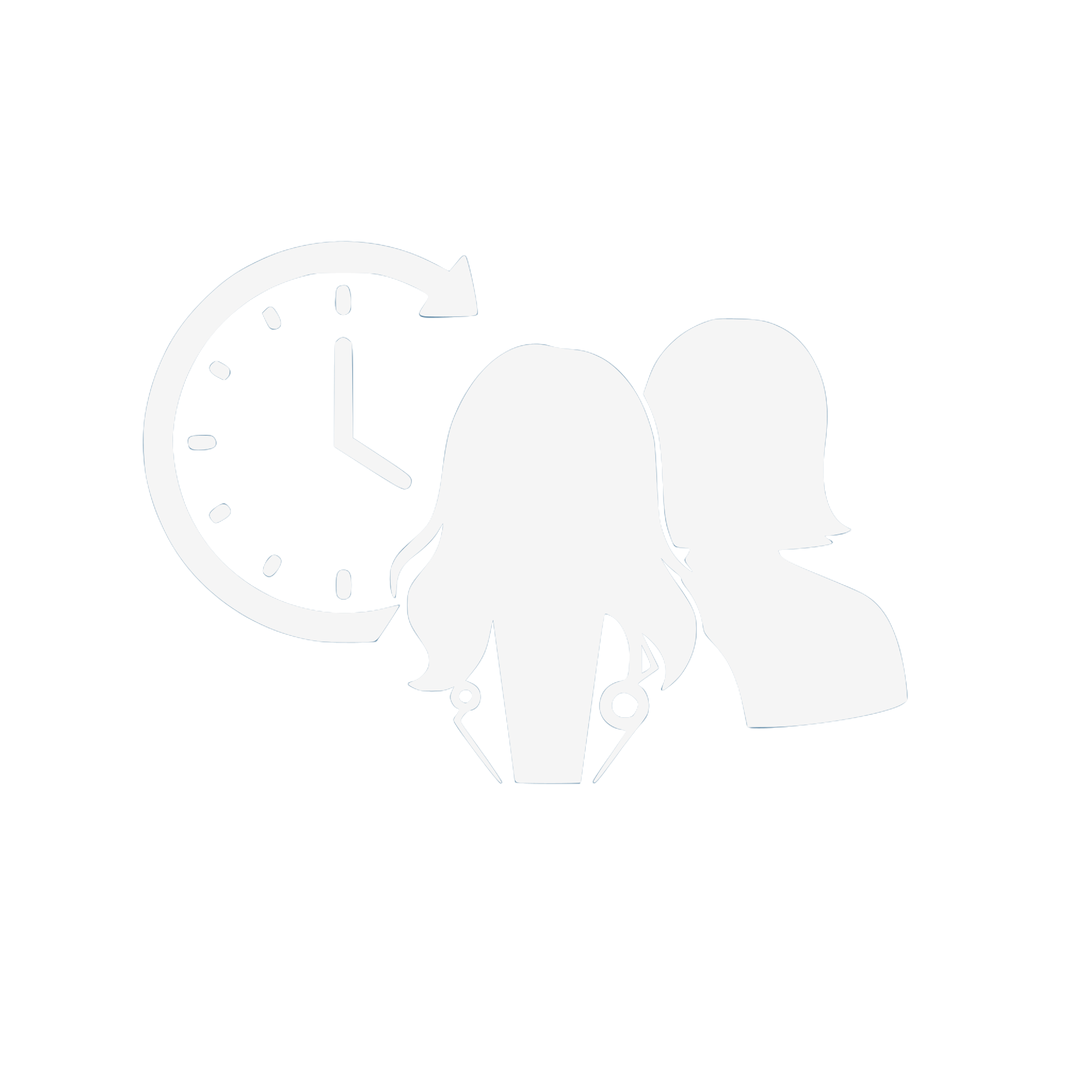 Silhouette of two women and a clock suggesting time management or scheduling.