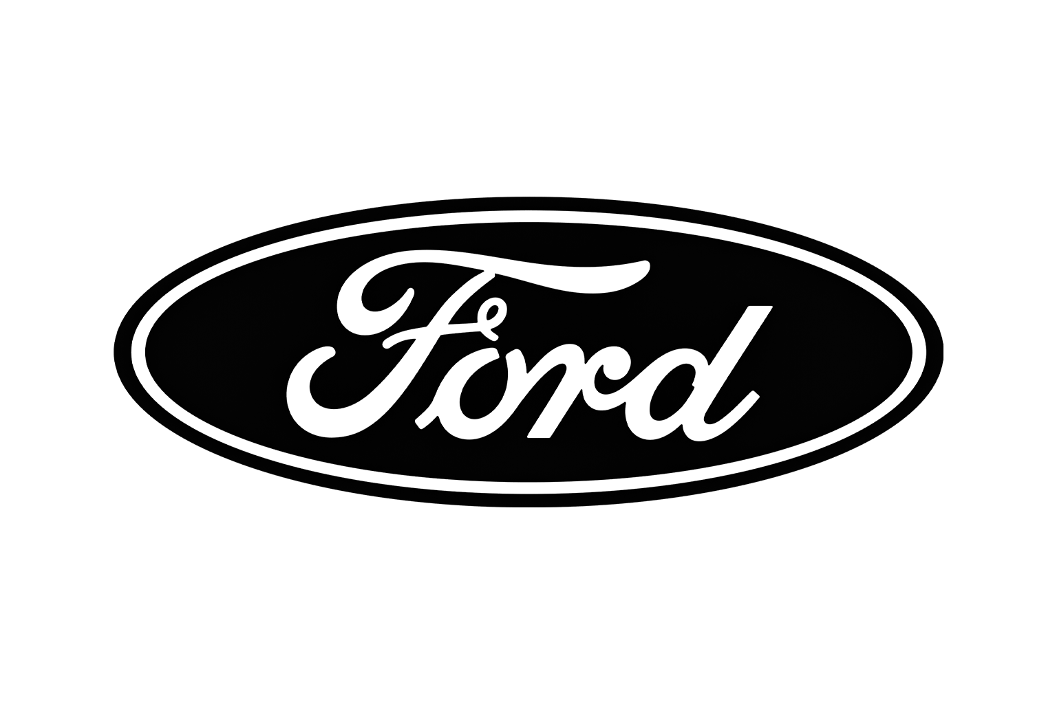 Logotipo da Ford em letras brancas dentro de um oval, com fundo preto.