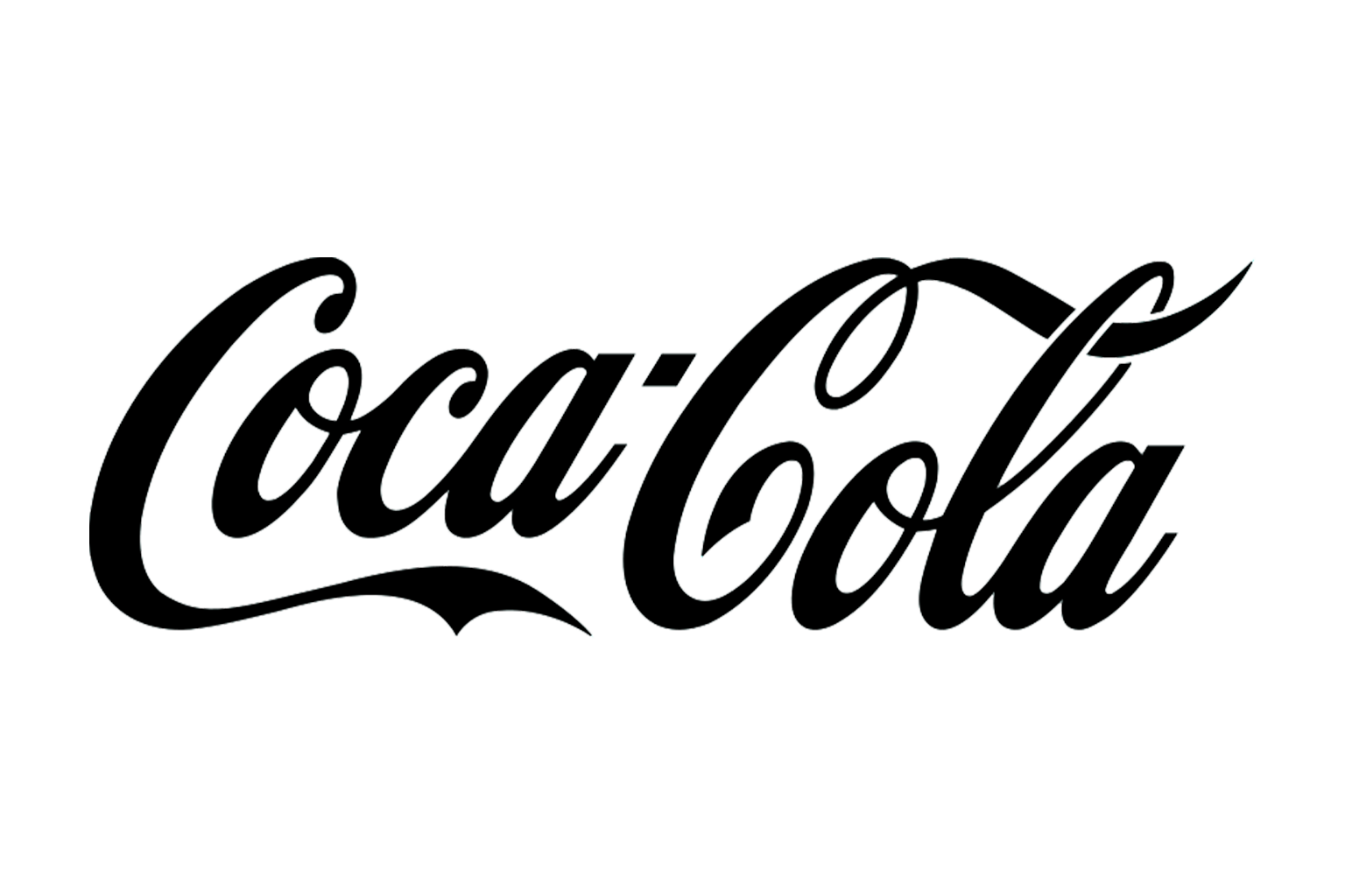 Logo da Coca-Cola em estilo de escrita cursiva preto sobre fundo transparente.