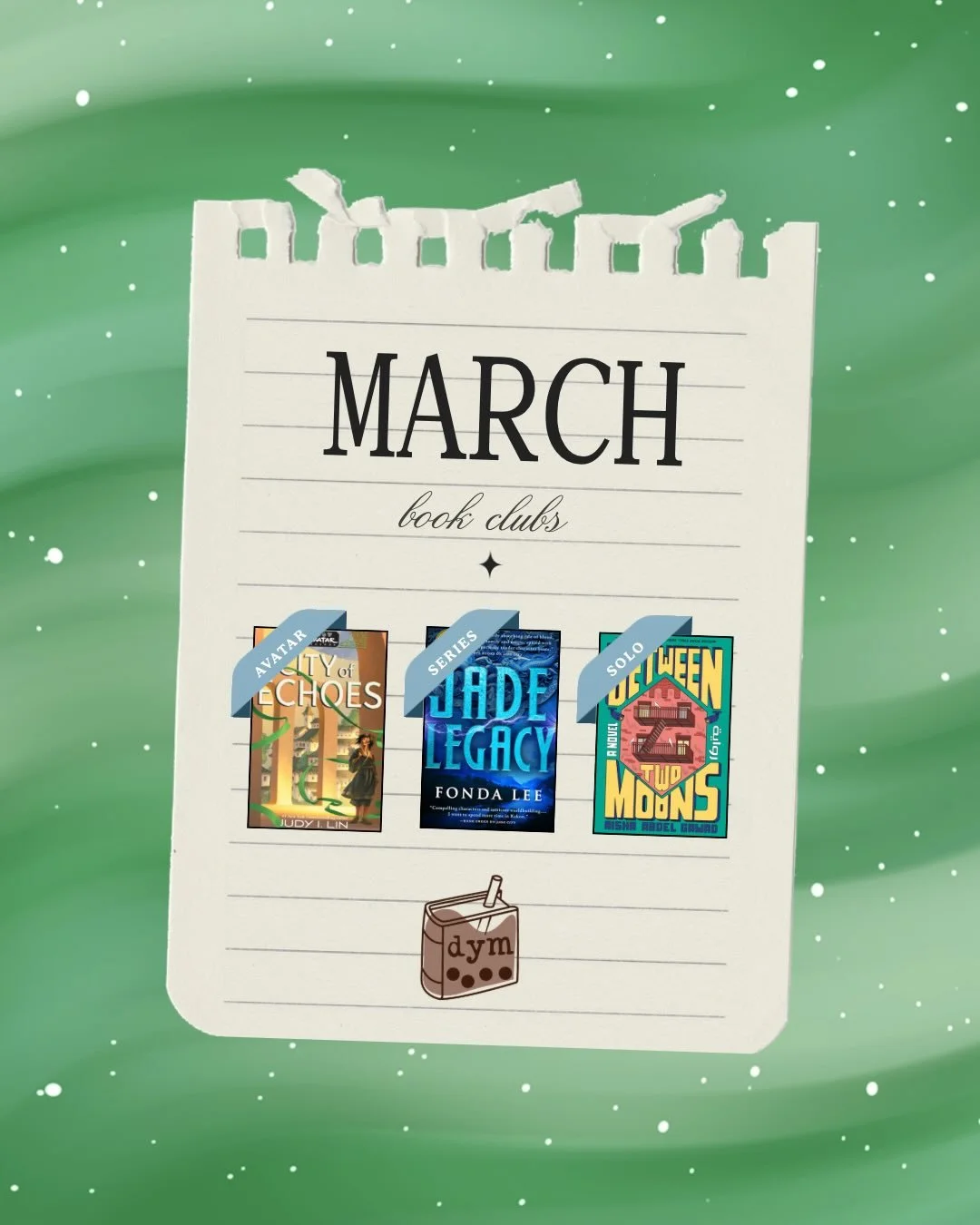 March Book Clubs! 

Wrapping on the Avatar Series and the Green Bone Saga 🥲

Join us for Solo Book Club pick Between Two Moons by @aisha_abdelg !! 

RSVP on our website ✨