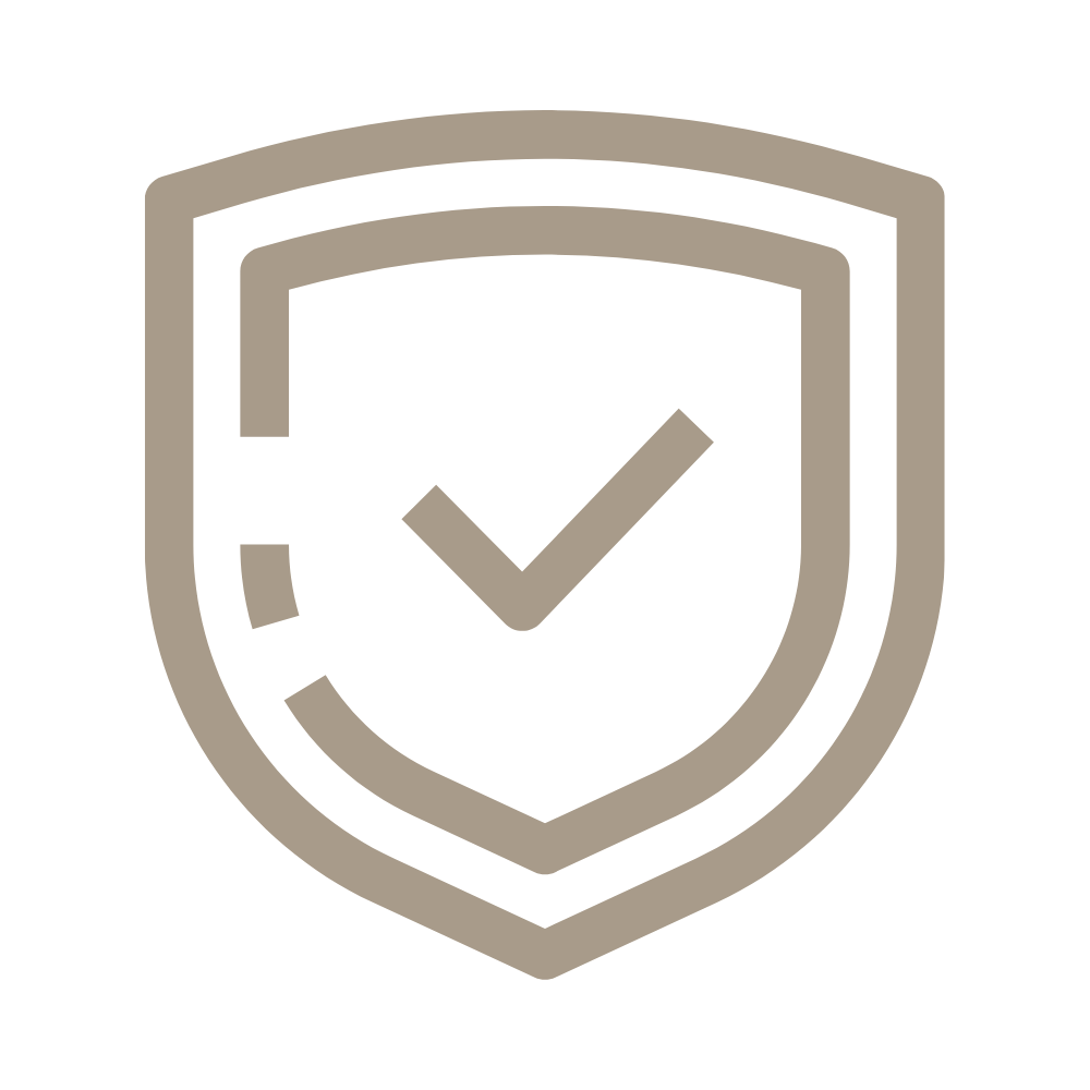 Shield icon with a checkmark in the center, symbolizing security or protection.