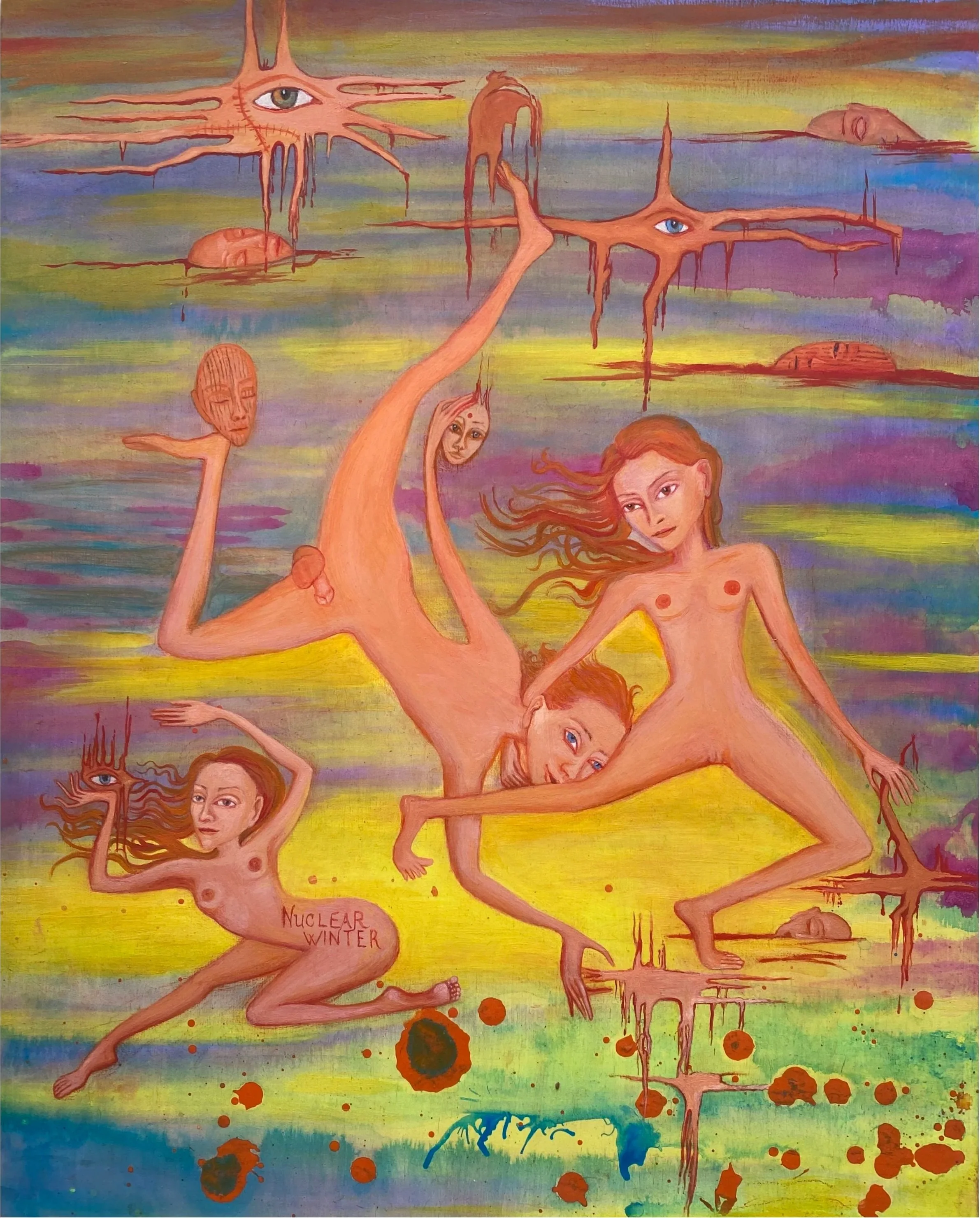  Nuclear Winter &nbsp;2016-2024, Oil on acrylic on wooden panel, 60 x 20 inches