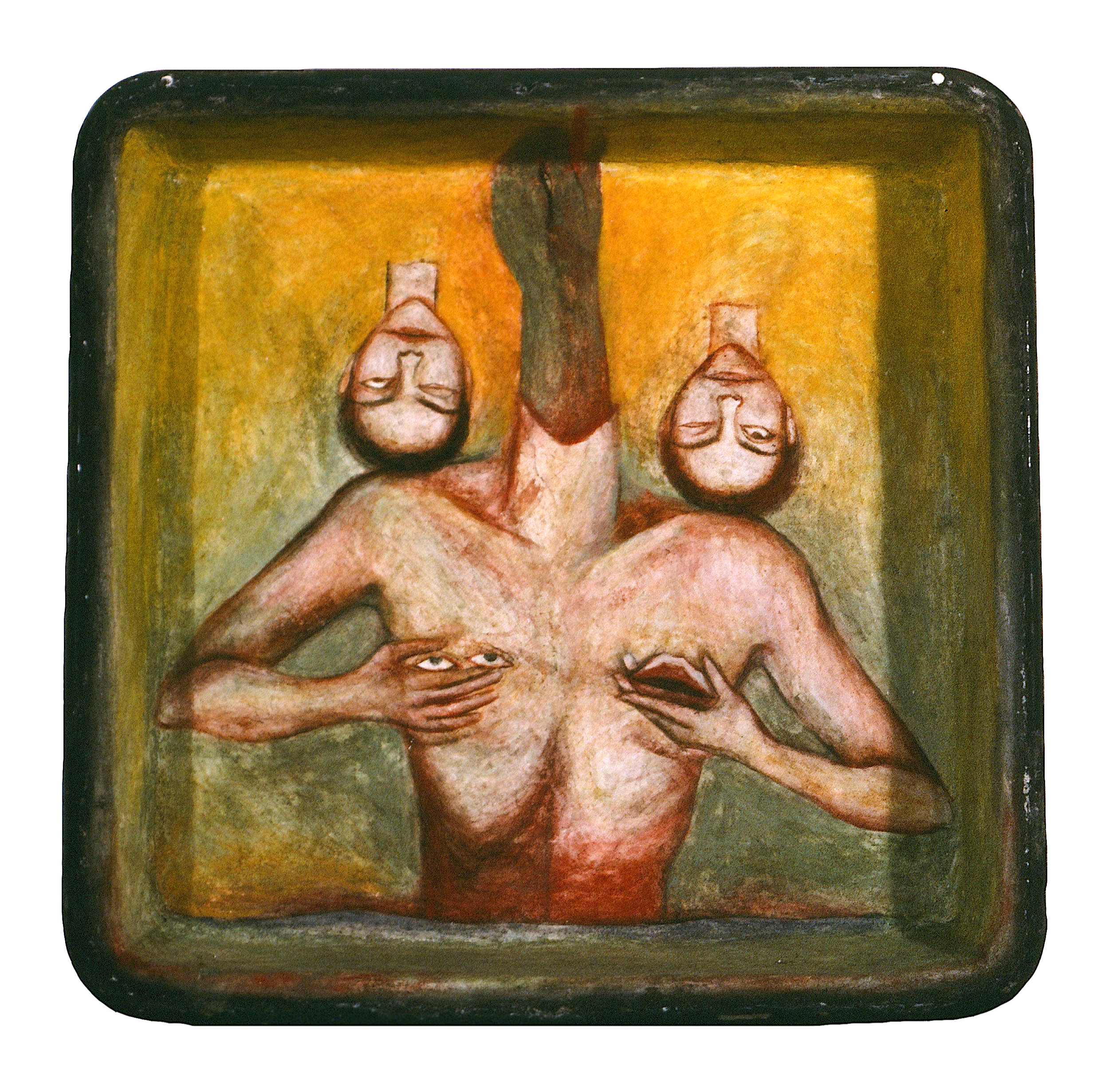  Mnemosyne &nbsp;1986, Fresco onto baked enamel steel pan, 16 x 16 inches