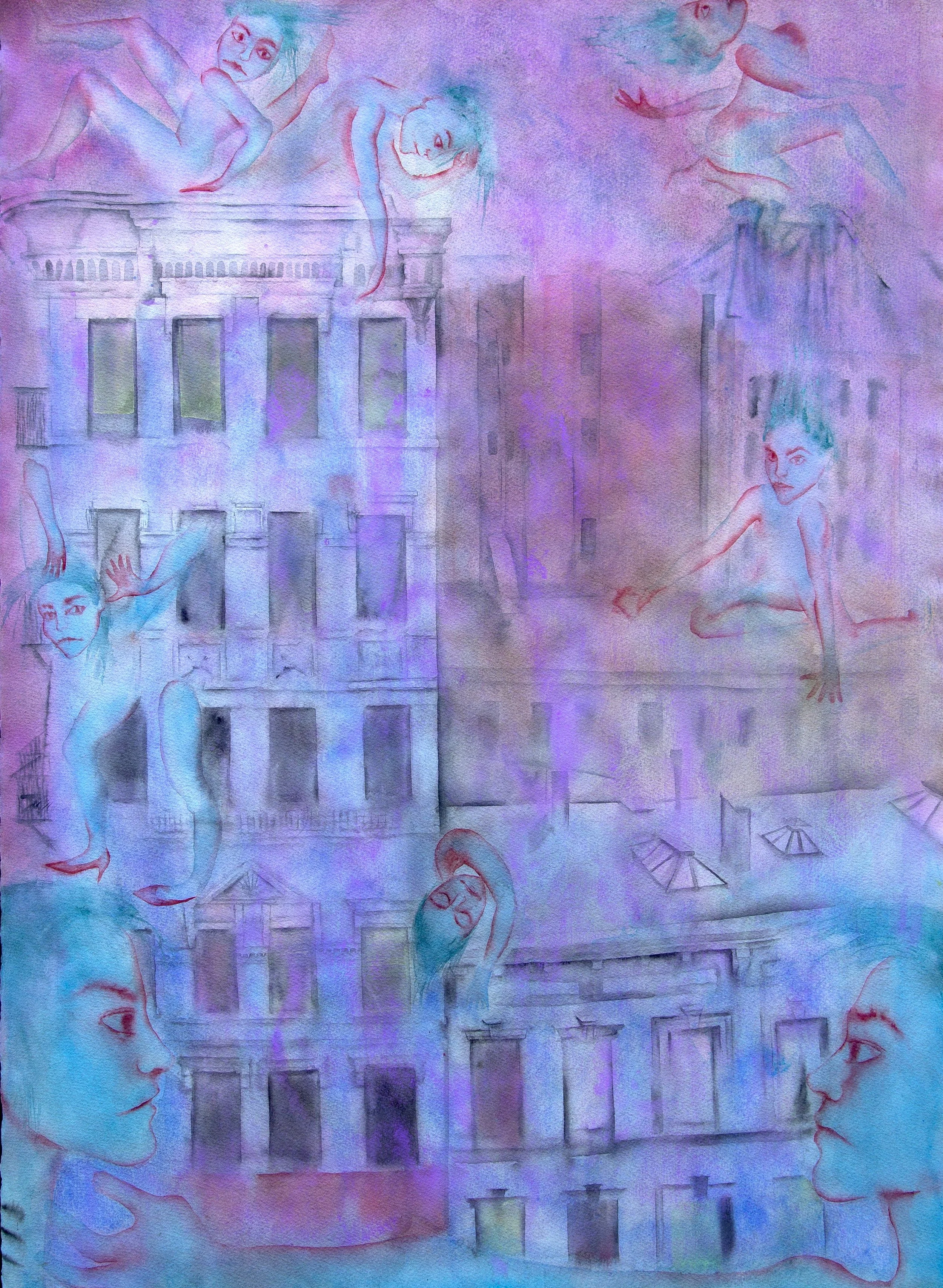  Williamsburg Bridge, View from 4th Street &nbsp;1983, Watercolor on 90 lb Arches, 22 x 30 inches