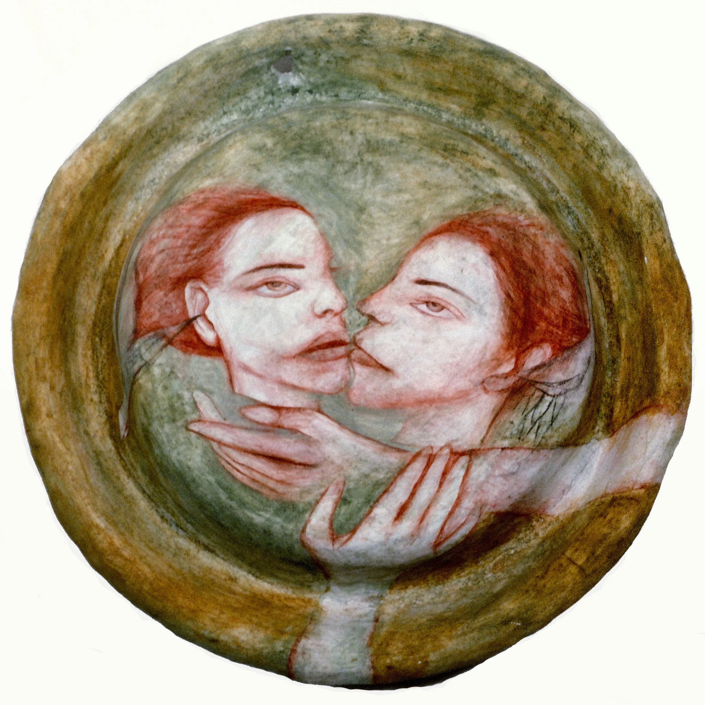  We Are They, They Are Us &nbsp;1985, Fresco onto hubcap, 14 inch diameter