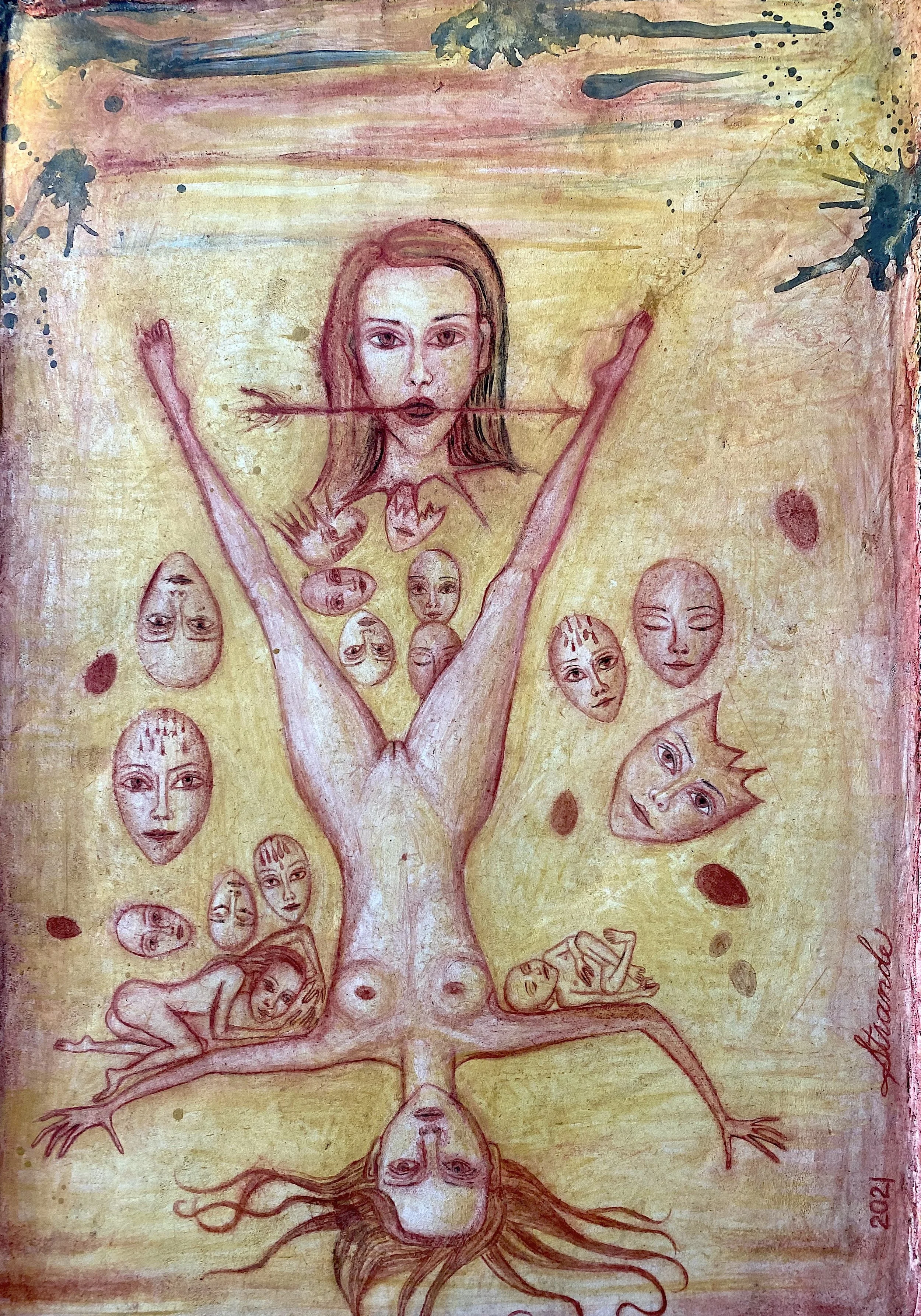  Hunters &nbsp;2021, Fresco in steel frame, 20 x 30 1/2 inches