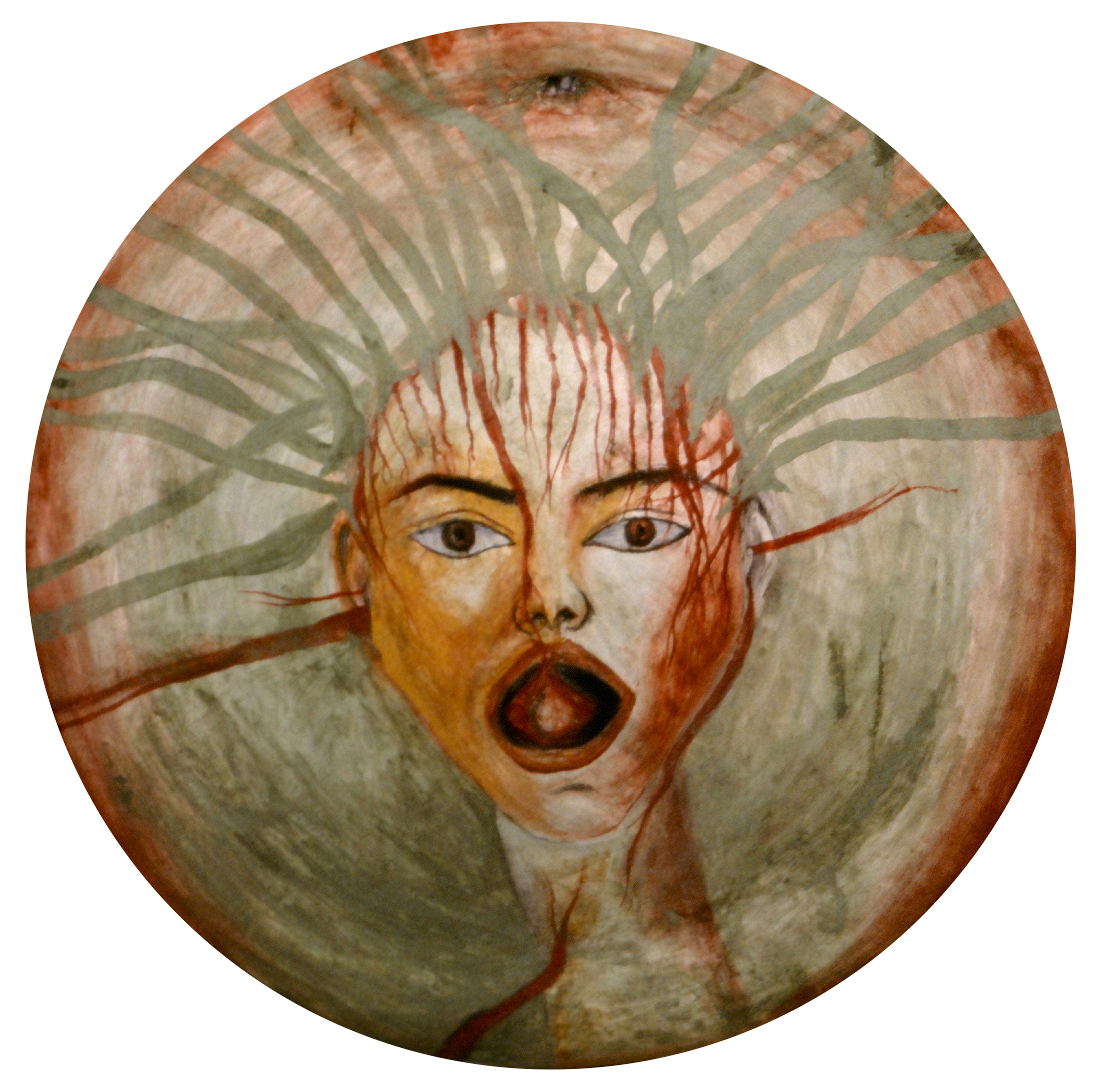  Forked Tongue &nbsp;1985, Fresco onto hubcap, 14 inch diameter