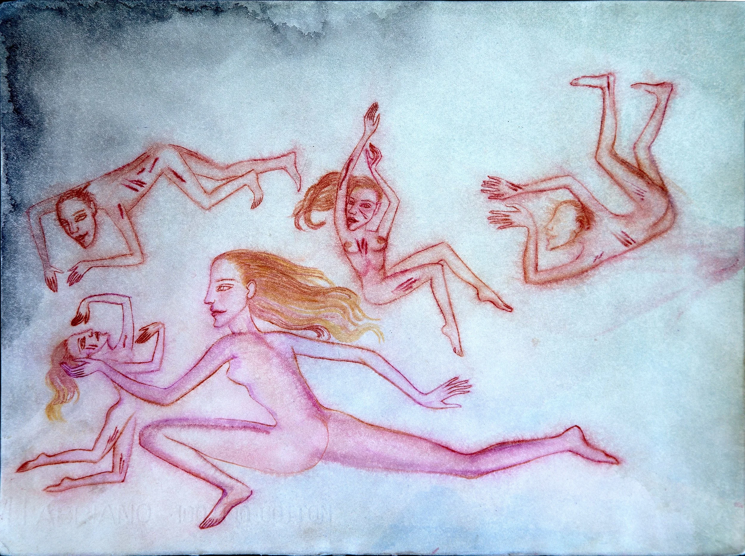  Helping Behavior &nbsp;1989, Watercolor on 140 lb HP Fabriano, 15 x 11 1/4 inches