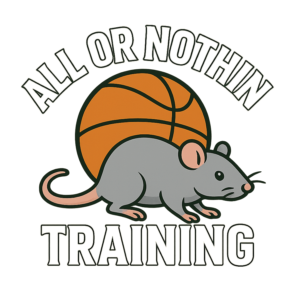 A logo featuring a cartoon mouse with a basketball on its back, and the words "All or Nothing Training" in stylized text.