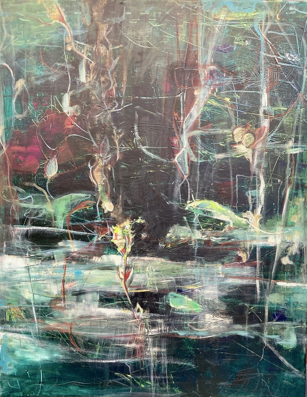 Vijver 100x80 acryl op doek