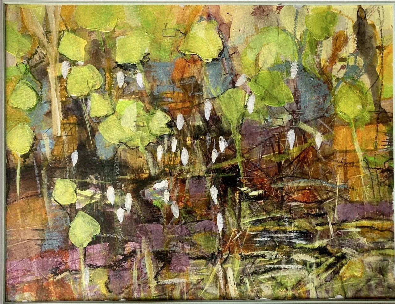 Sneeuwklokjes 45x35 acryl op papier (Ingelijst 60x50)