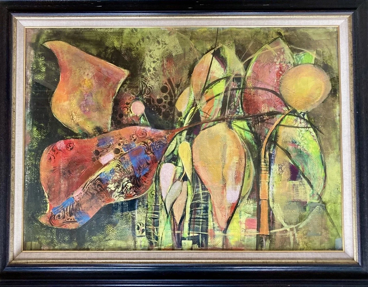 Bladeren 50x70 arcyl op karton