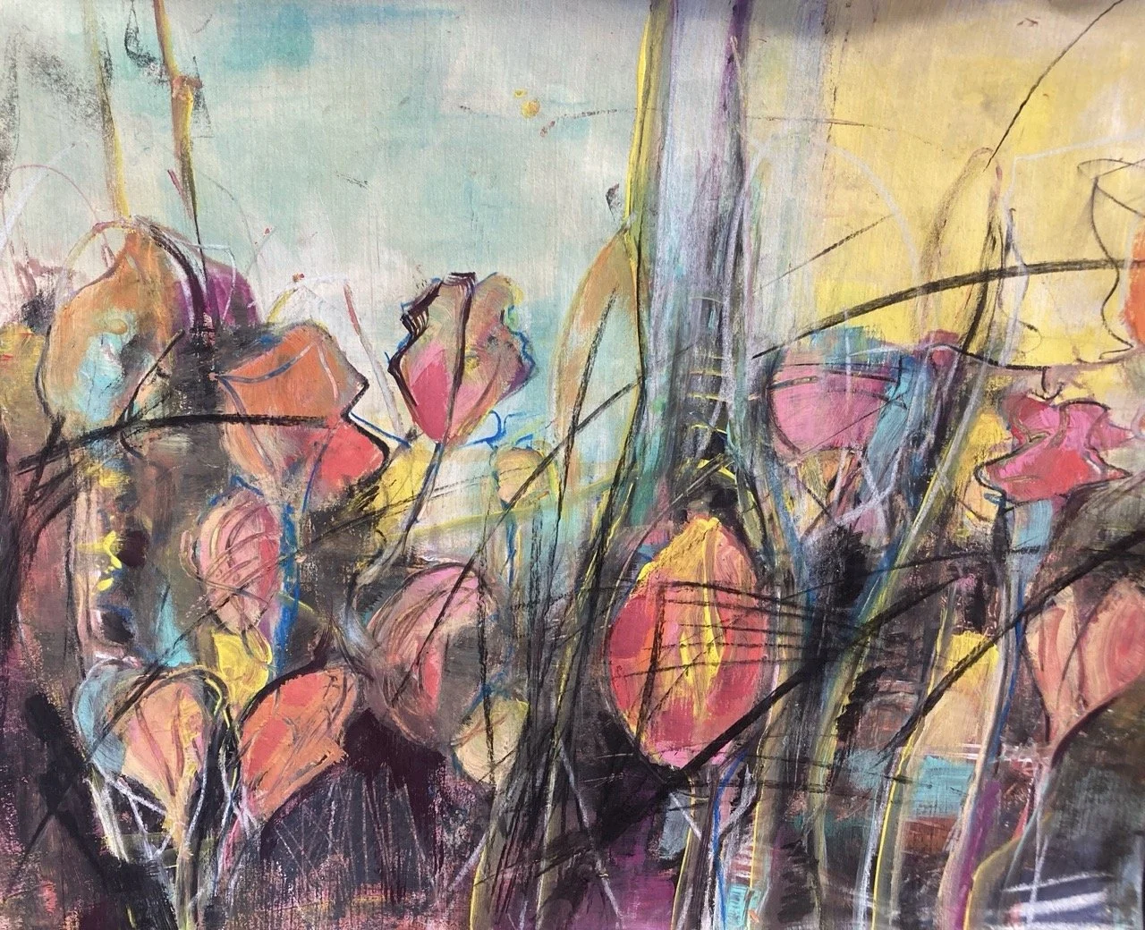 Bloemenweide 55x45 acryl op papier (met lijst 68x59)